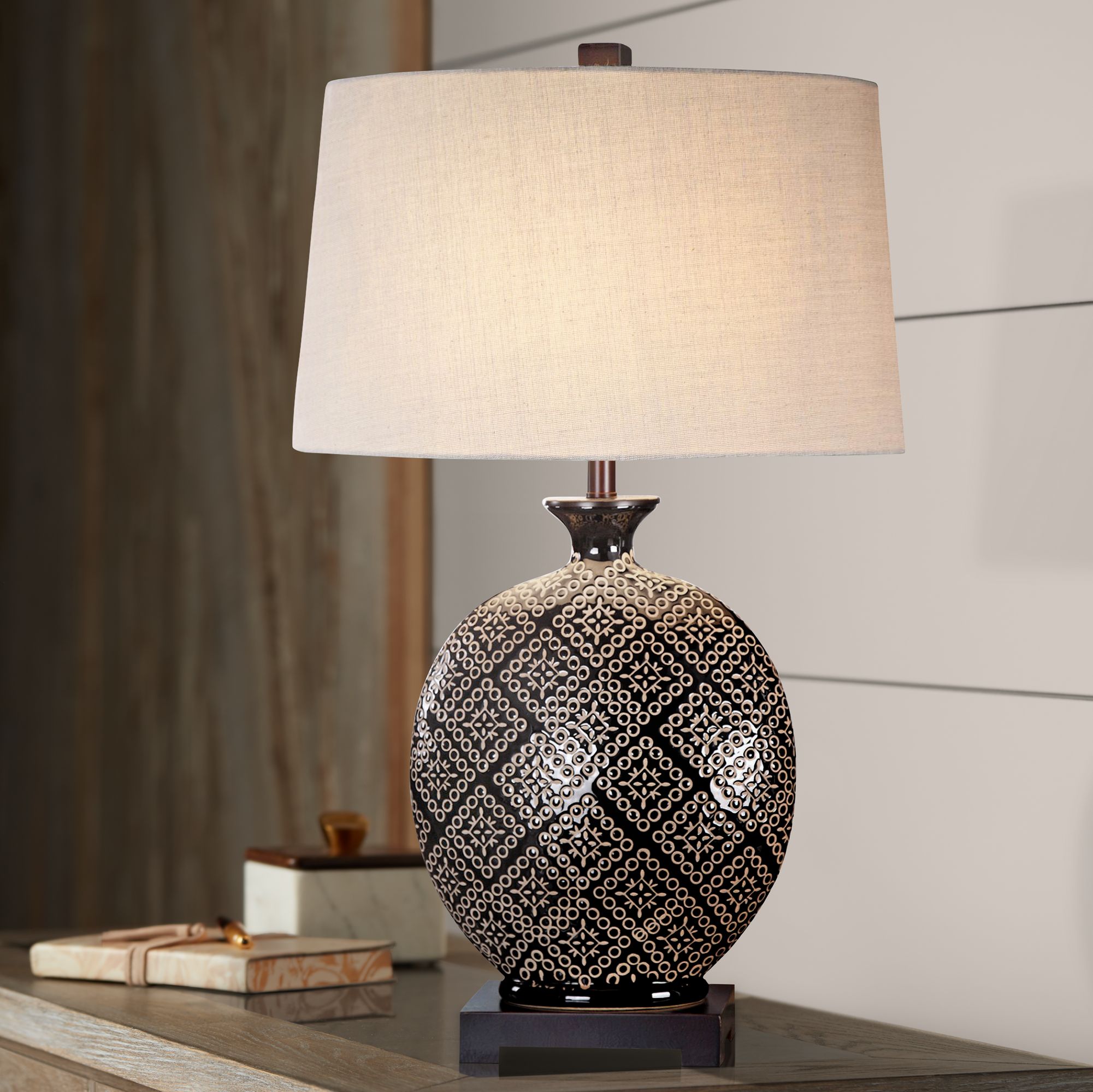 Uttermost Kelda Gloss Black Tribal Ceramic Jug Table Lamp