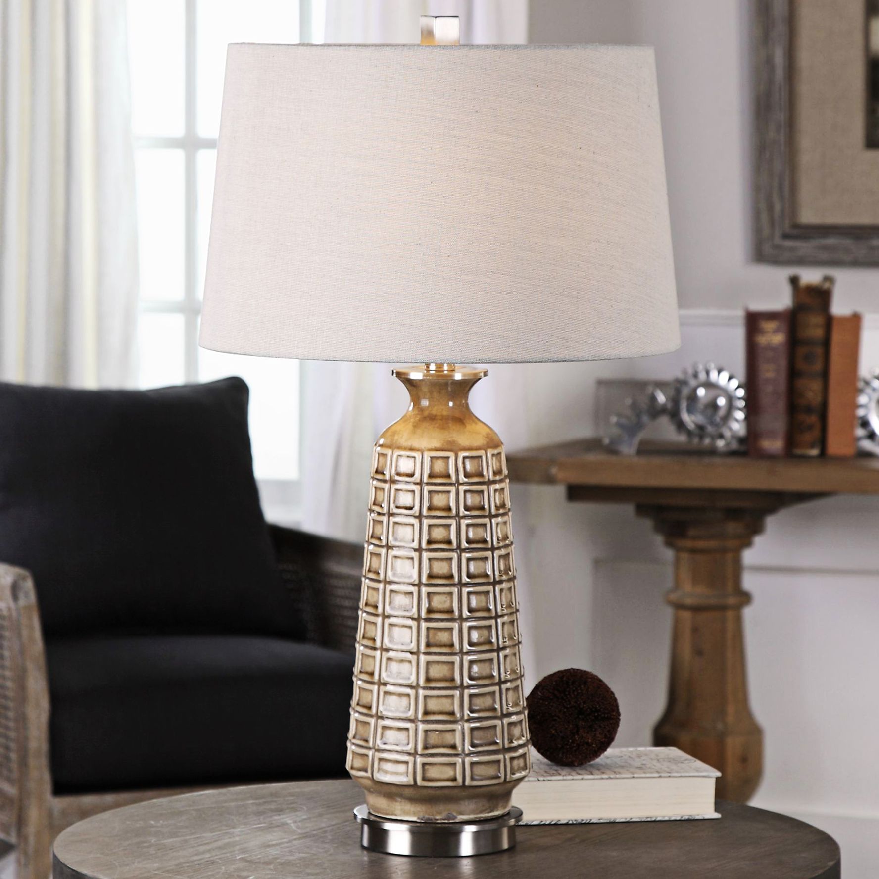 Uttermost Belser Embossed Mushroom Gray Ceramic Table Lamp