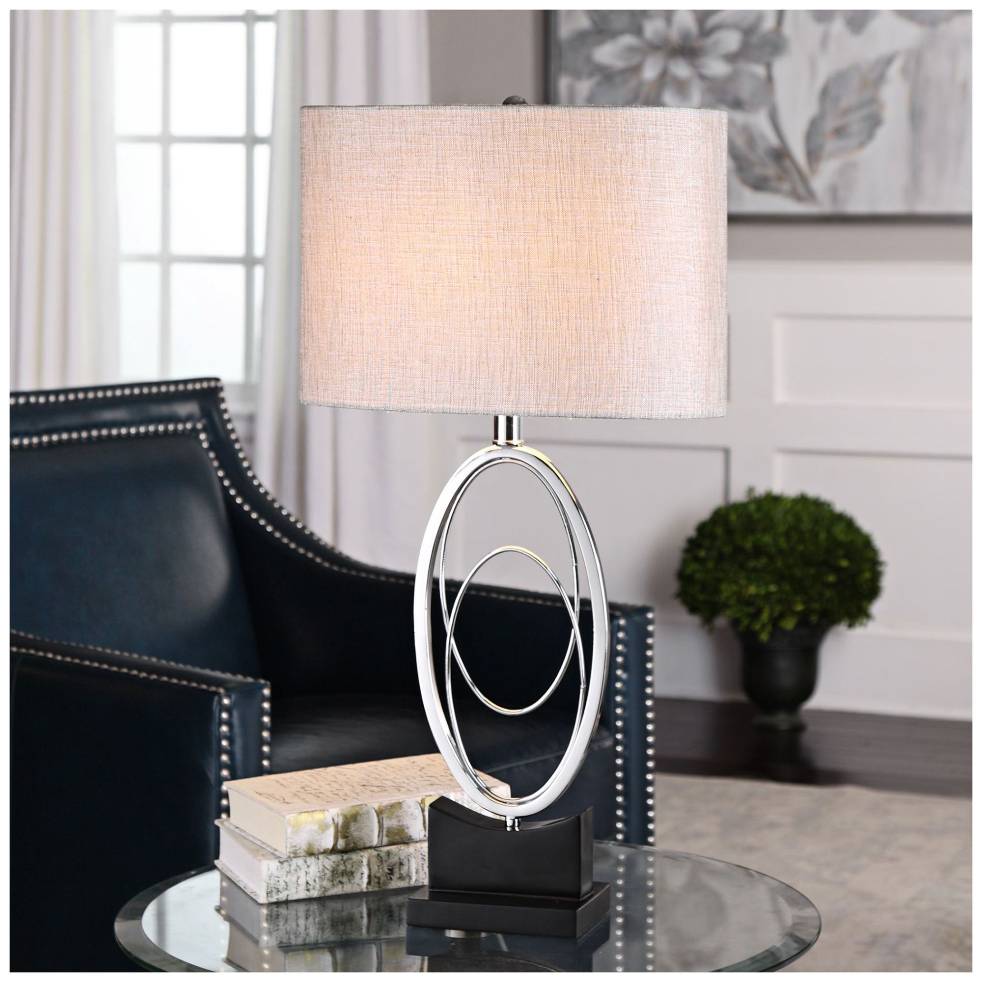 Uttermost Savant Plated Polished Nickel Oval Table Lamp