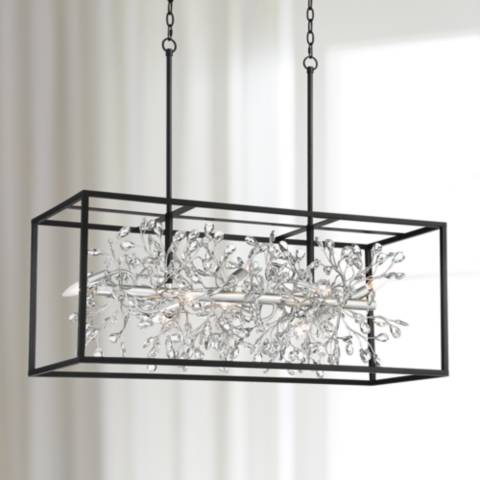Carrine 38 1/2" Wide Black and Silver Island 8-Light Pendant - #140D0 | Lamps Plus