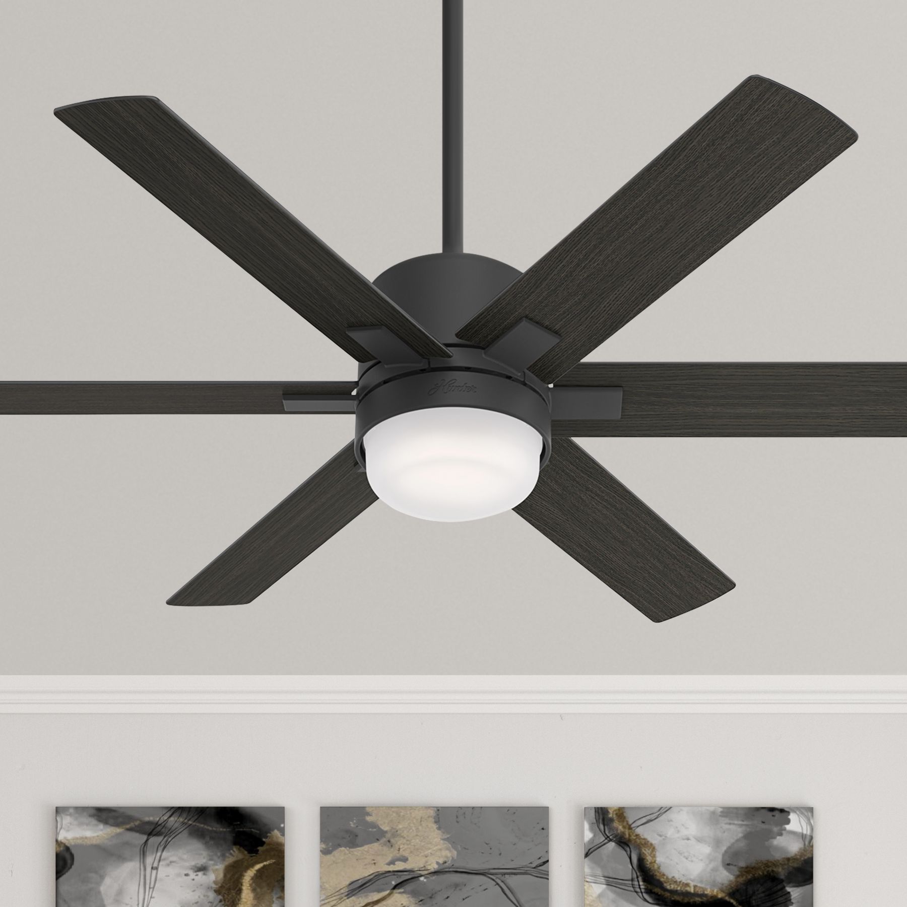52" Hunter Radeon Matte Black LED Smart Ceiling Fan
