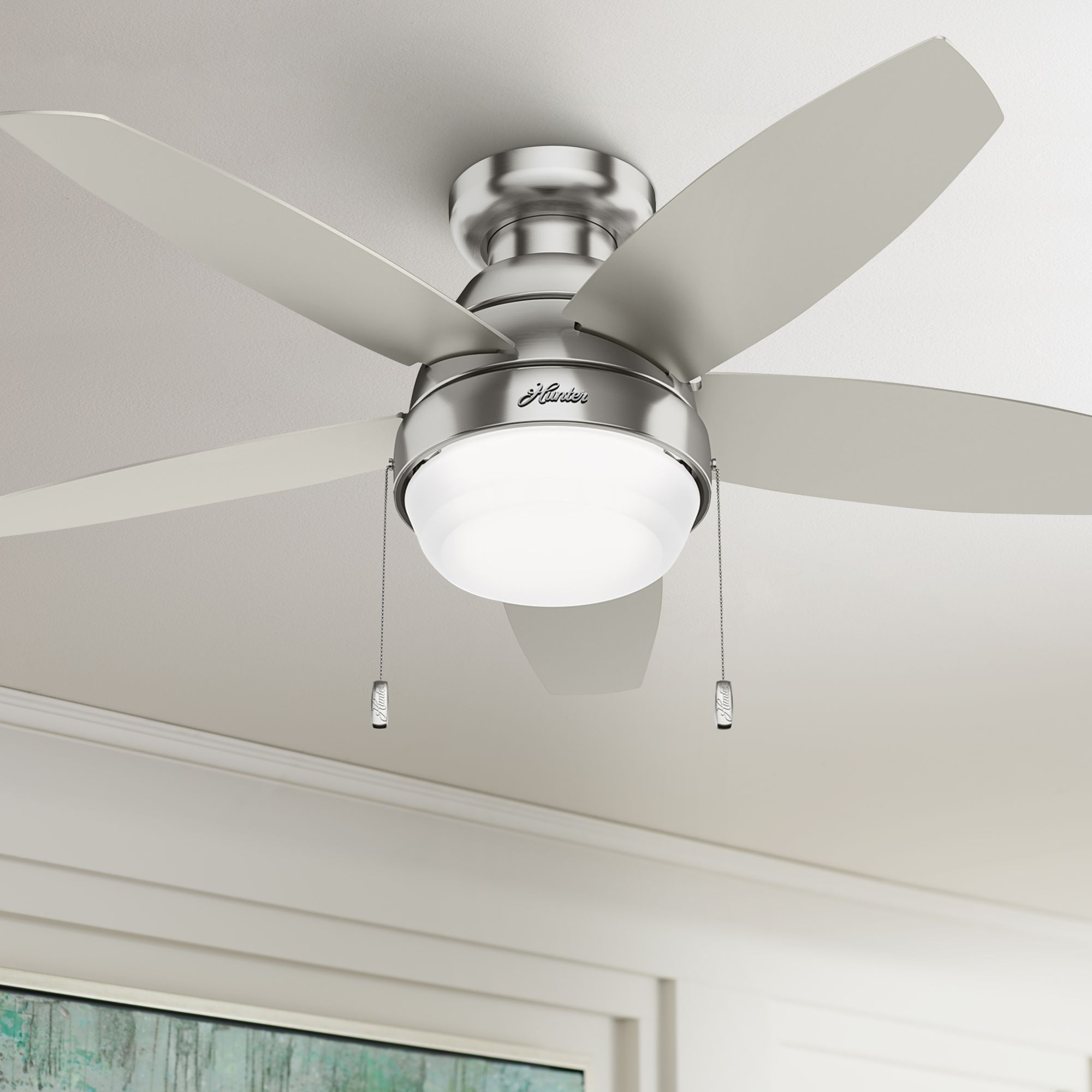 44" Hunter Lilliana Brushed Nickel LED Hugger Ceiling Fan