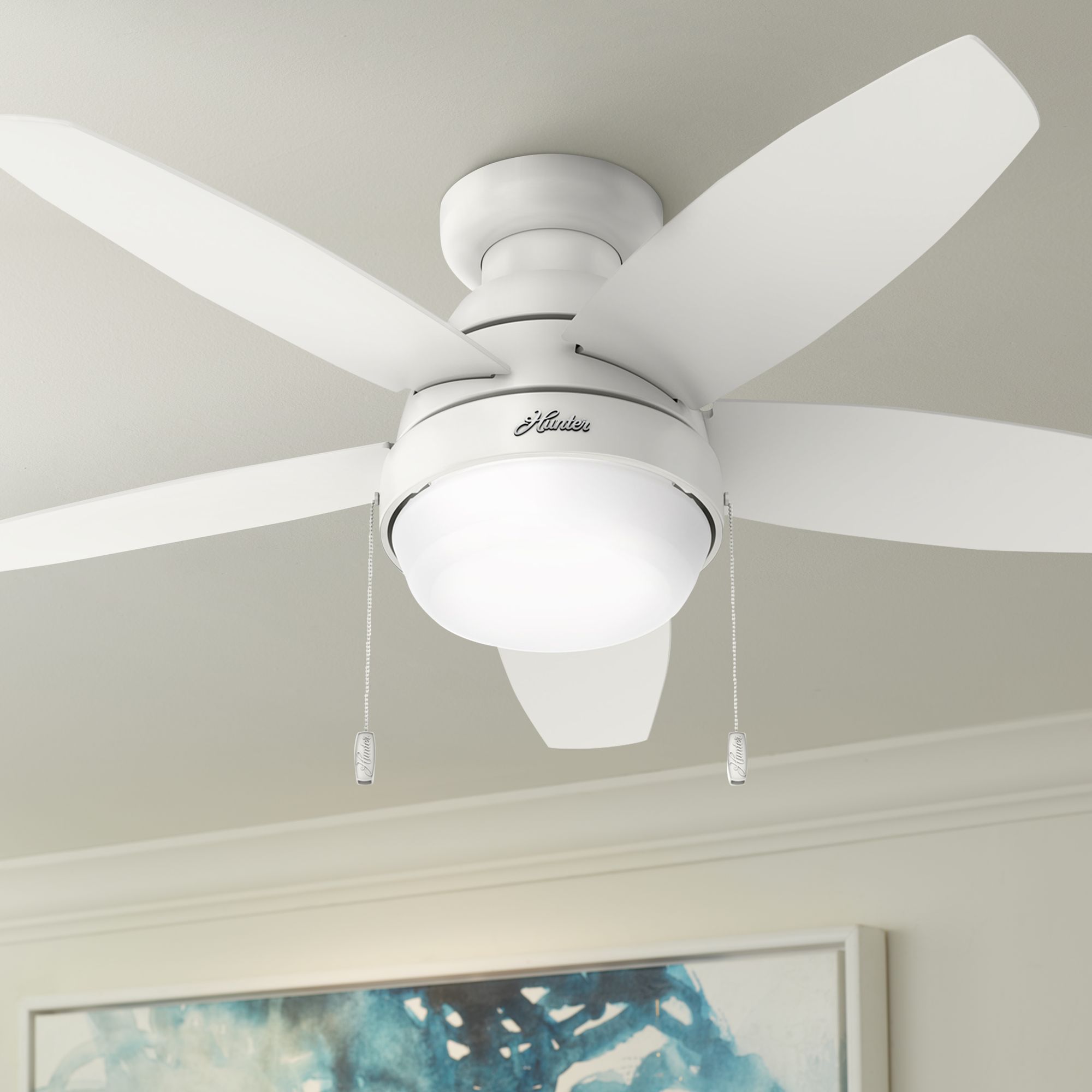 44" Hunter Lilliana Fresh White LED Hugger Ceiling Fan
