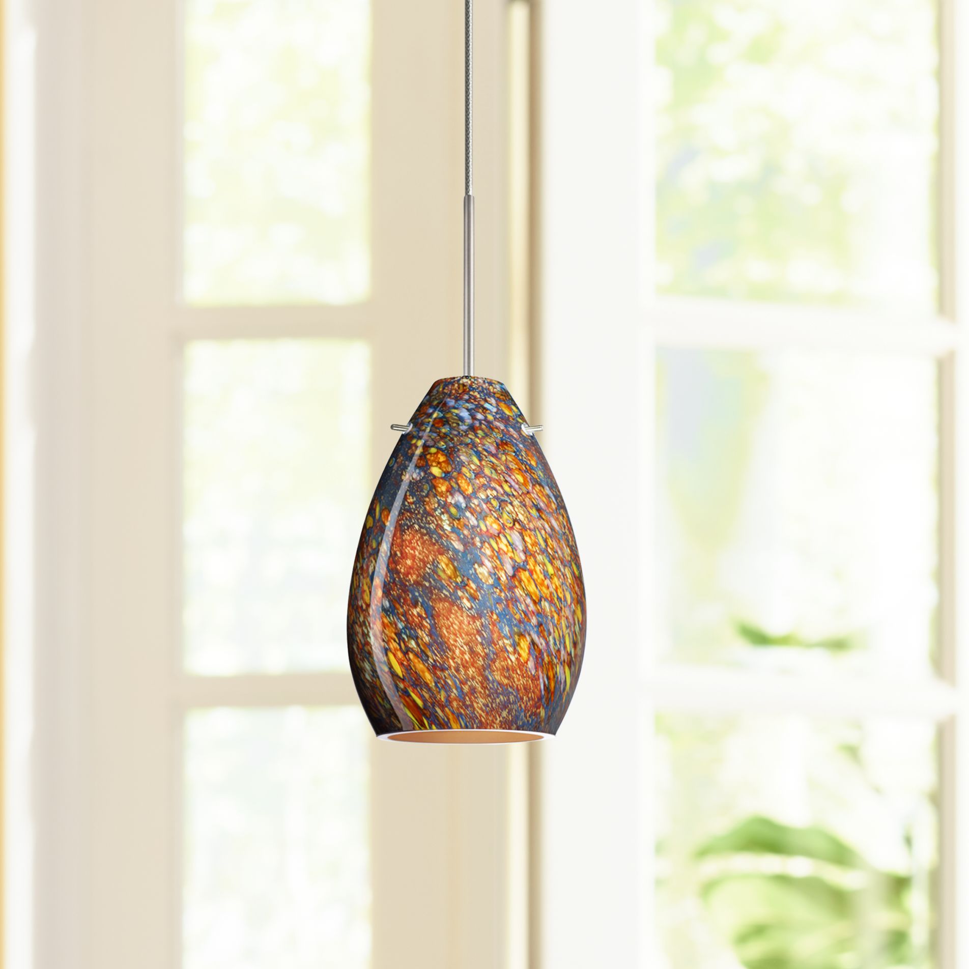 Besa Pera 4 1/2" Wide Satin Nickel Ceylon Glass Mini Pendant