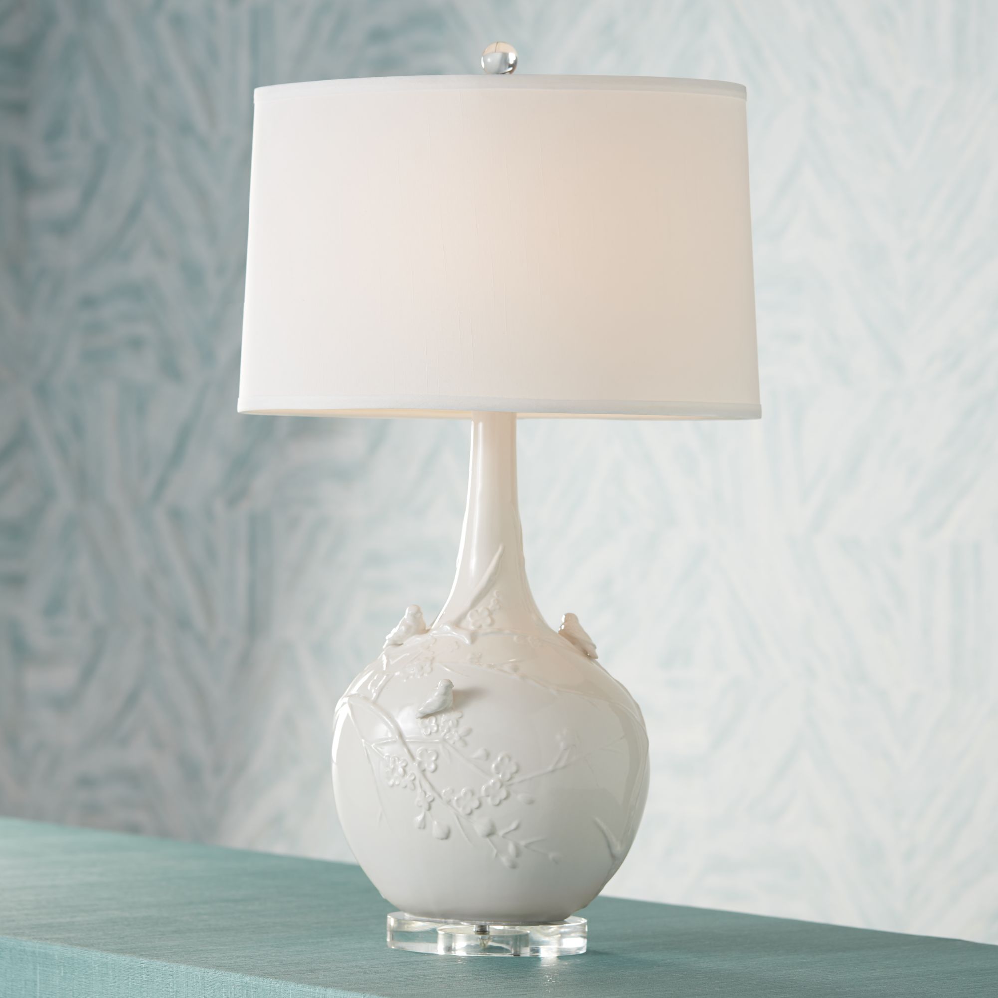 Possini Euro White Sparrow Ceramic Table Lamp