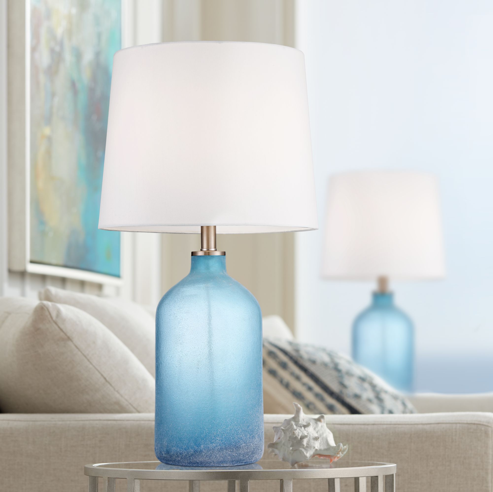 Aston Blue Frosted Glass Table Lamp Set of 2 14X86 Lamps Plus