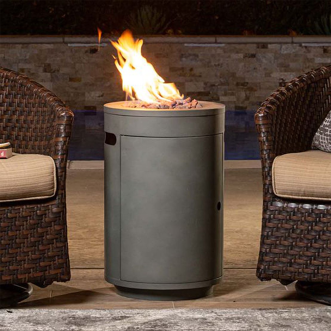 Acero 16" Round Gray Envirostone Propane Gas Fire Column