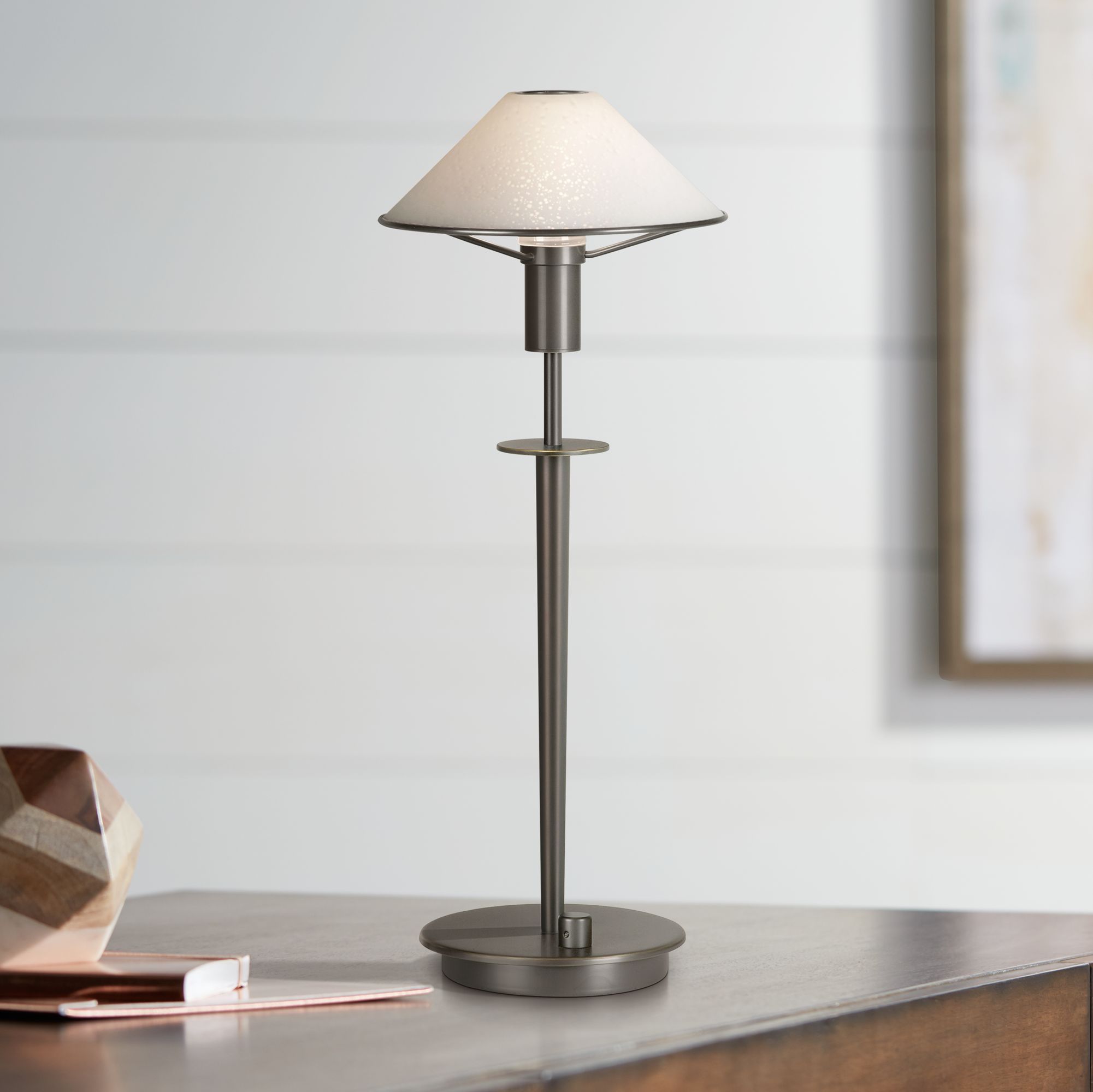 Holtkoetter White Glass Shade Olde Bronze Halogen Desk Lamp