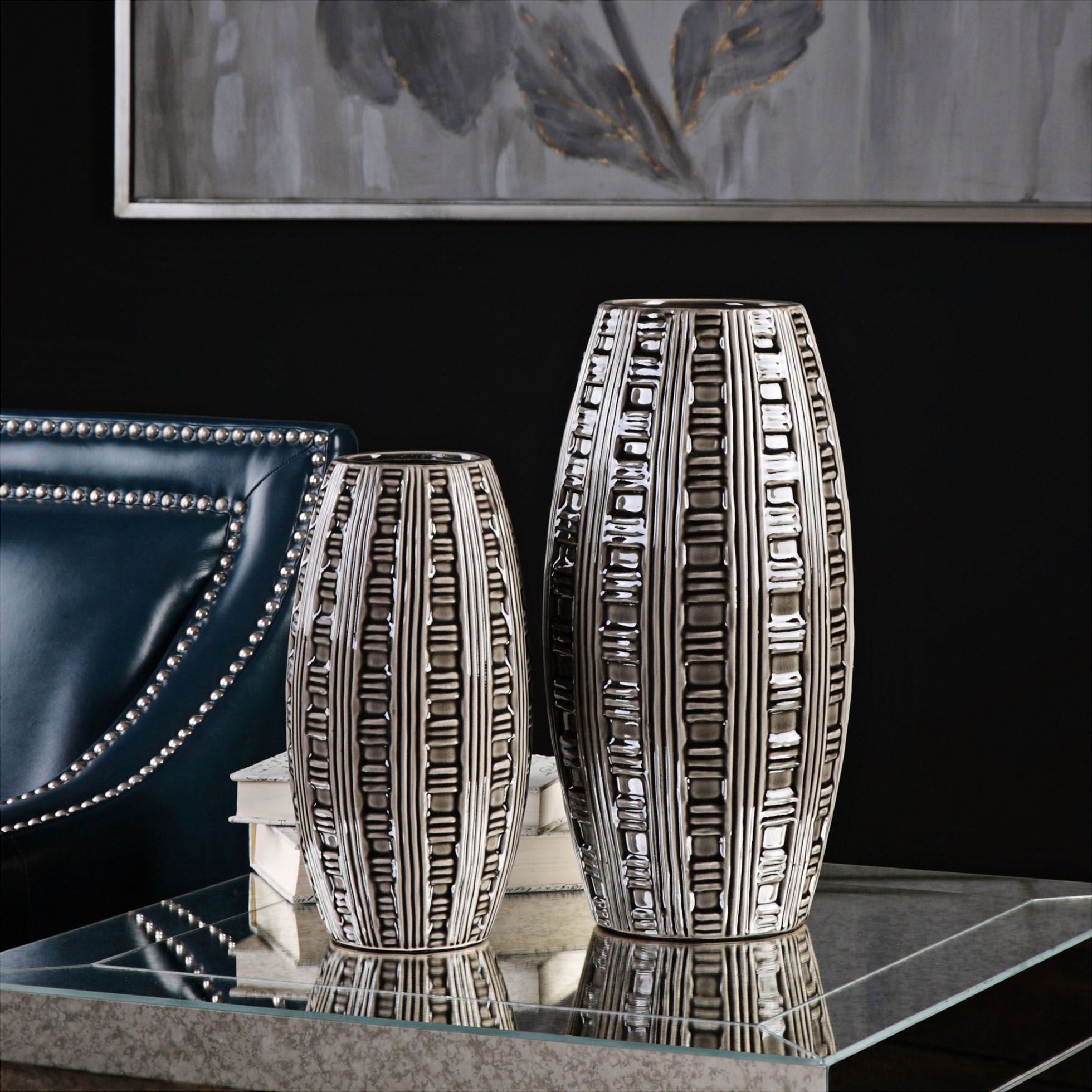 Uttermost Aura Smoke Gray and Ash Black 2-Piece Vase Set