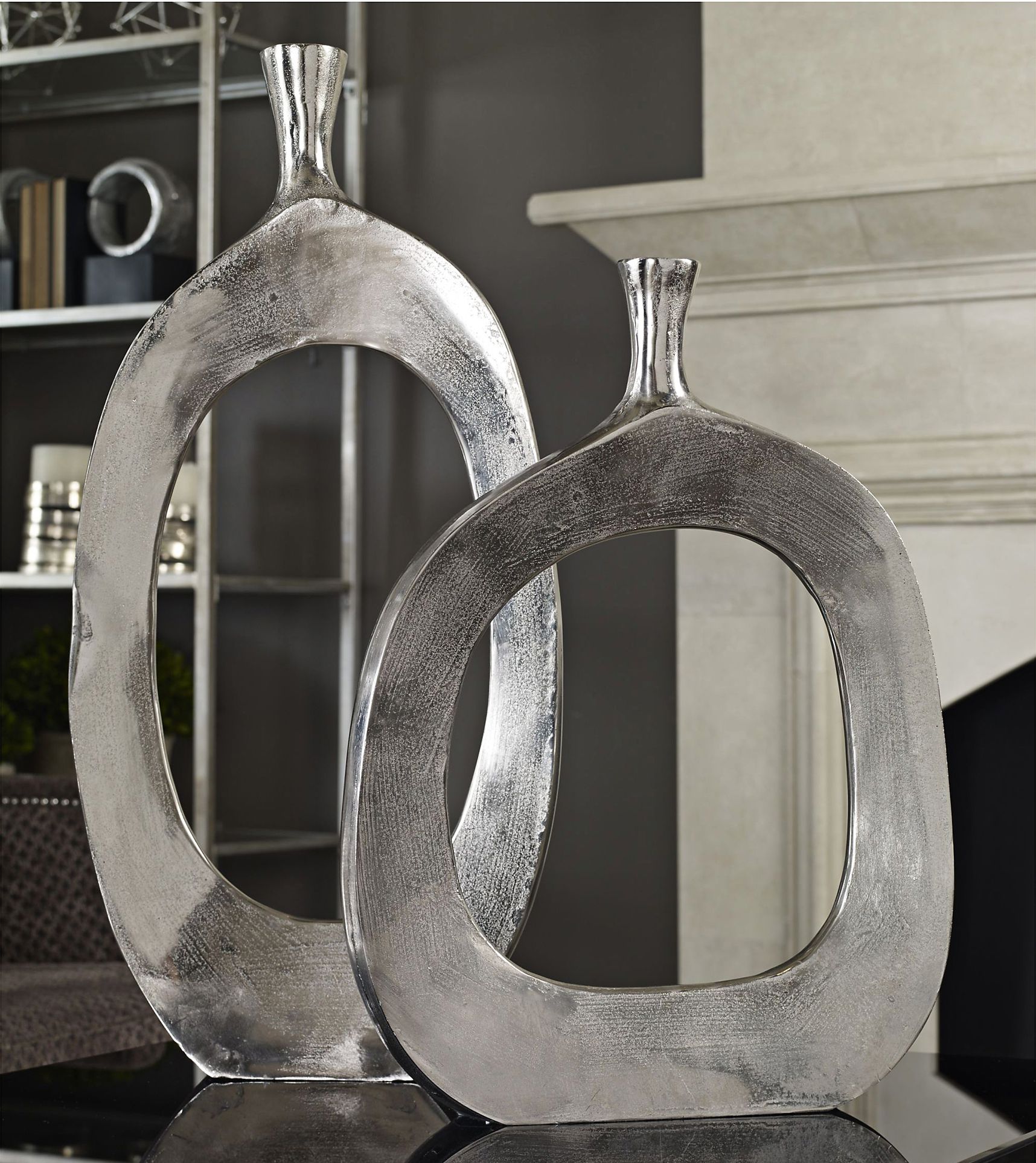 Uttermost Cierra Textured Nickel 2-Piece Modern Vase Set
