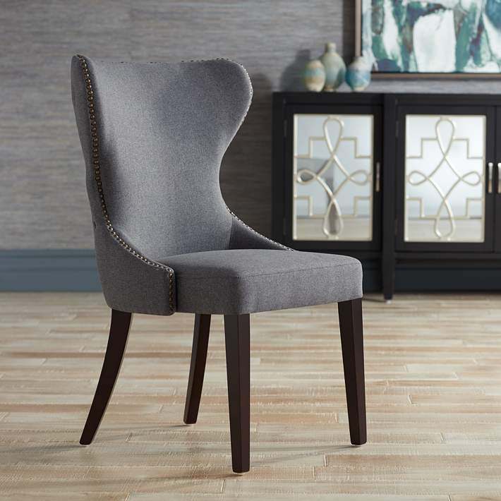 Ariana Dark Gray Fabric Dining Chair, Grey Fabric Dining Room Chairs With Black Legs