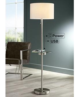 Silver With Tray Table Floor Lamps, Vogue Table Lamp Brushed Nickel Lite Source
