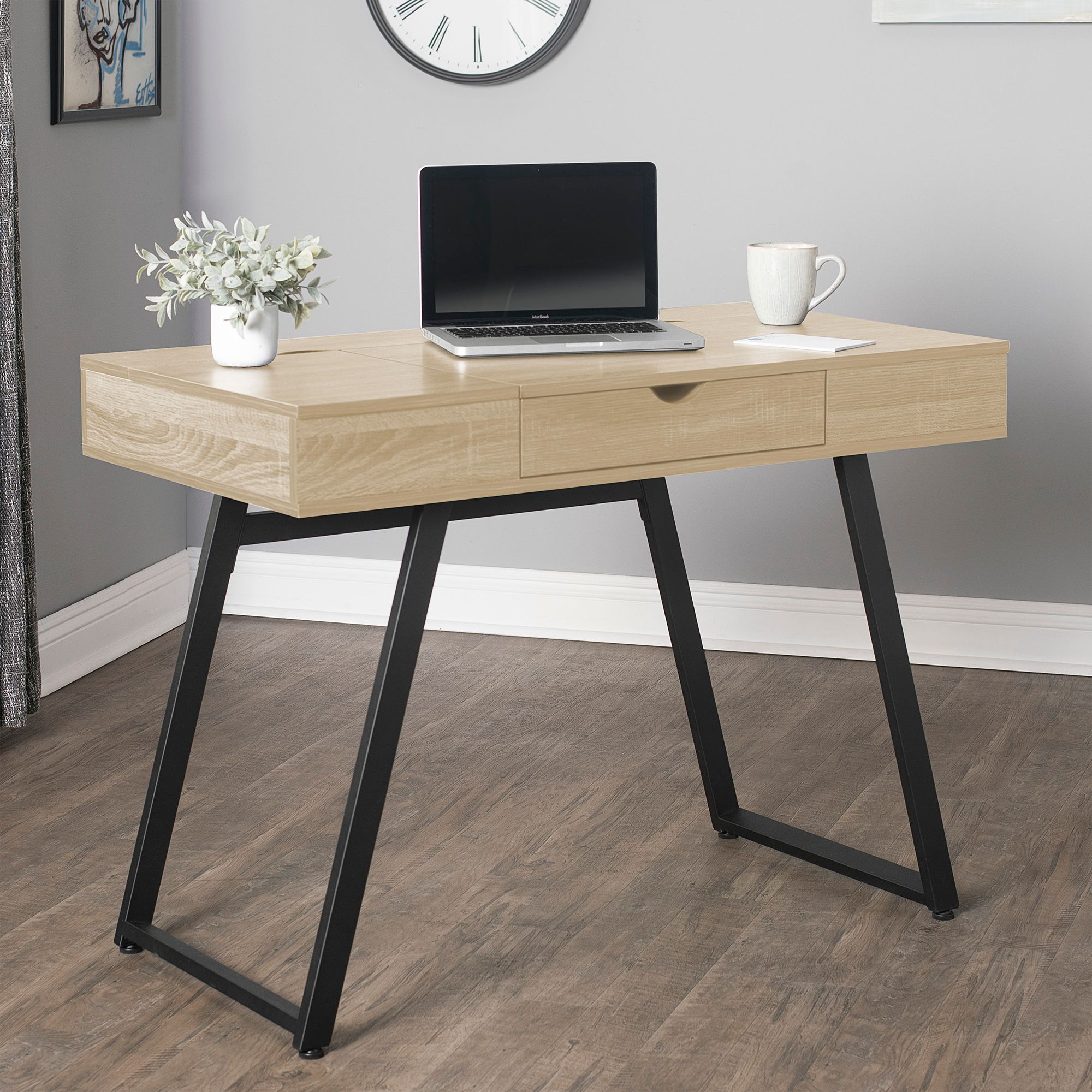 Rockdale 42" Wide Modern Ashwood Office Writing Desk with USB Ports
