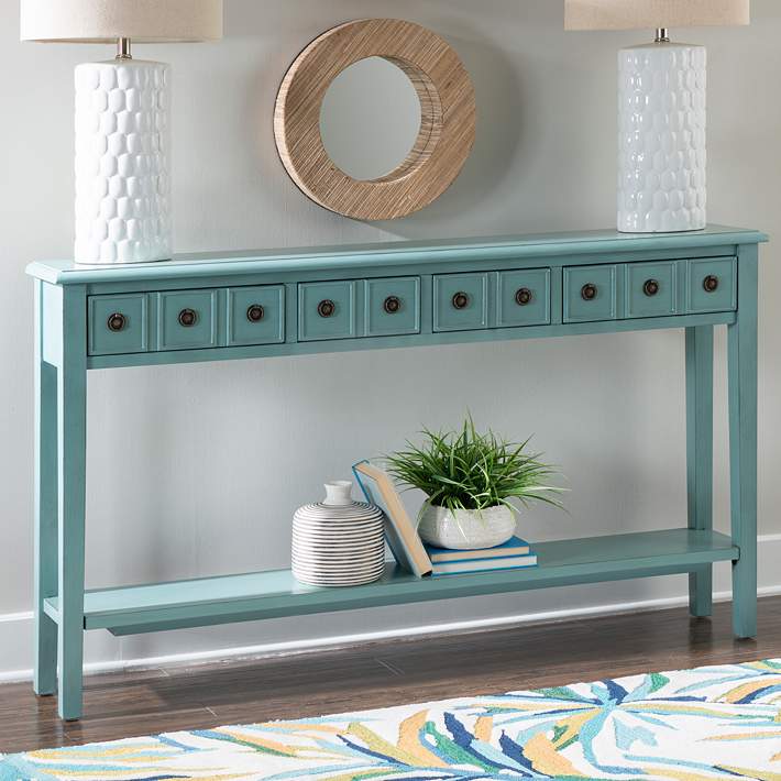 Sadie 60 Wide Large Teal 4 Drawer, Teal Console Table With Drawers
