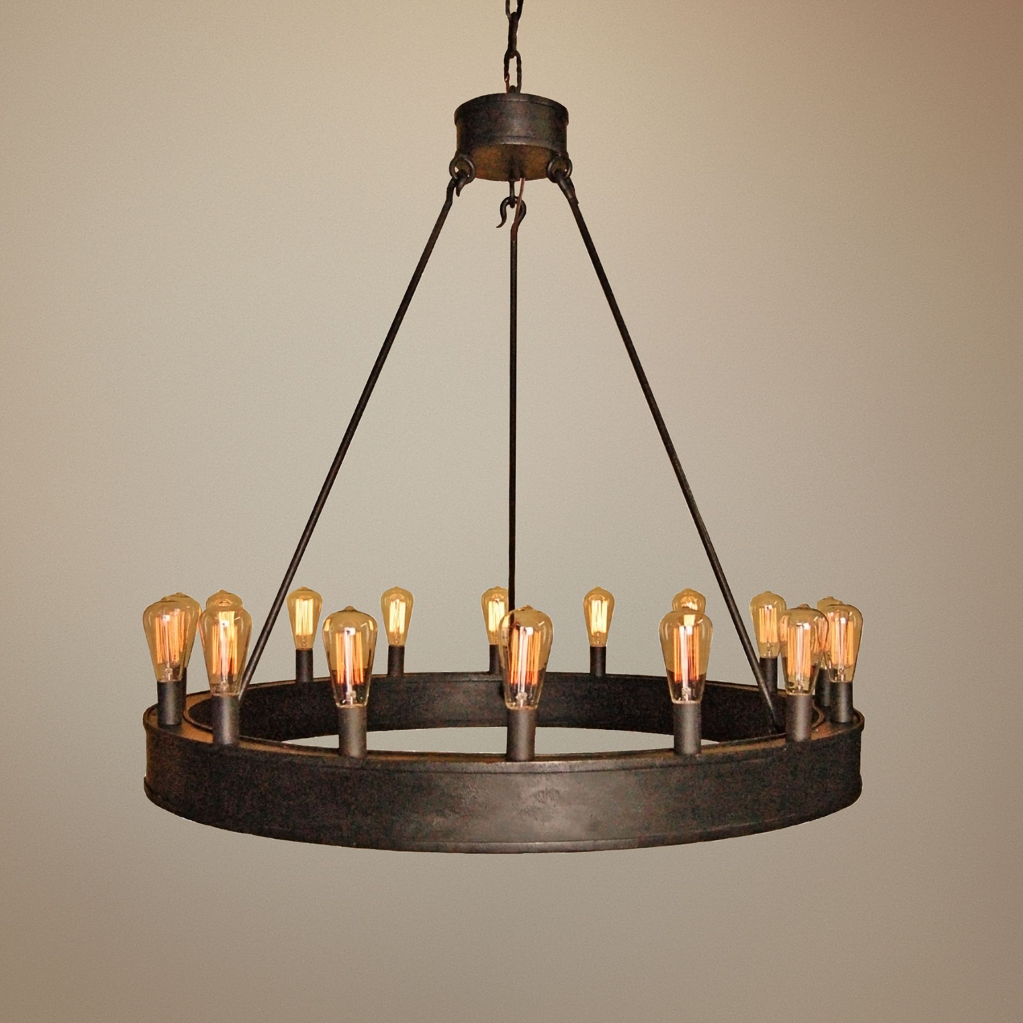 William 42" Wide Bronze Rust 16-Light Wagon Wheel Chandelier