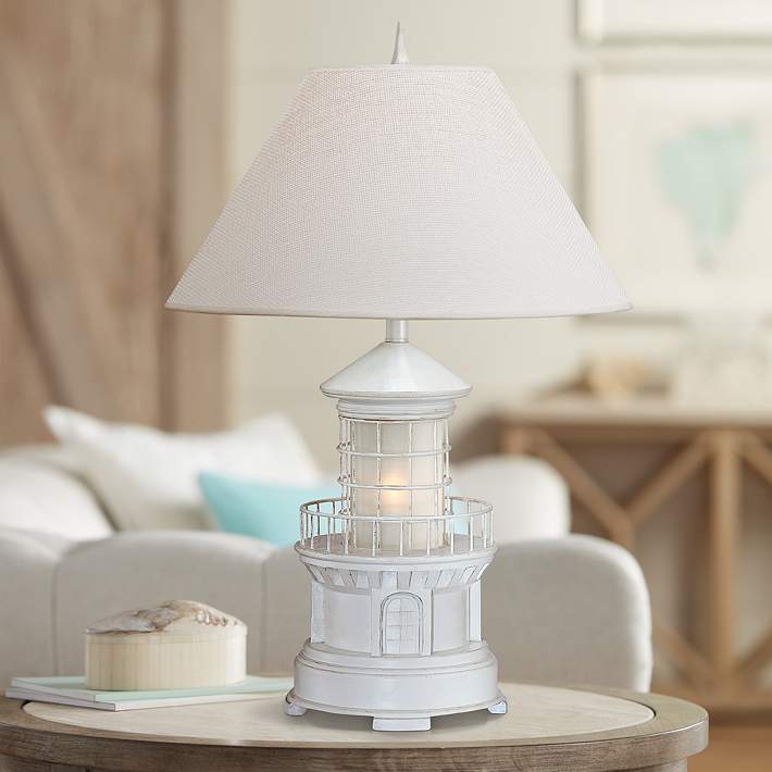 Lighthouse Antique White Coastal Table, Antique White Table Lamps