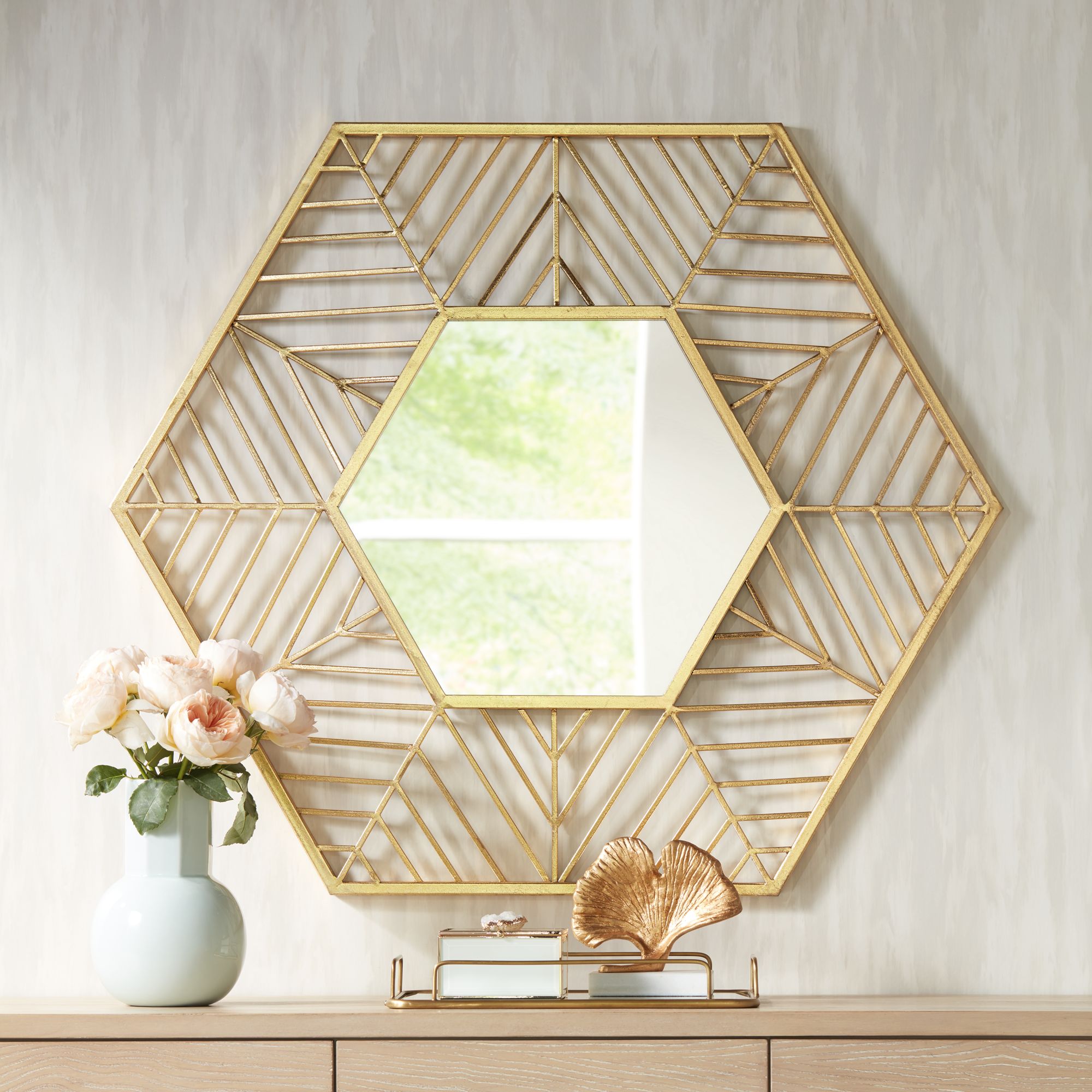 Kelise Gold 39 1 2 X 34 Hexagon Wall Mirror