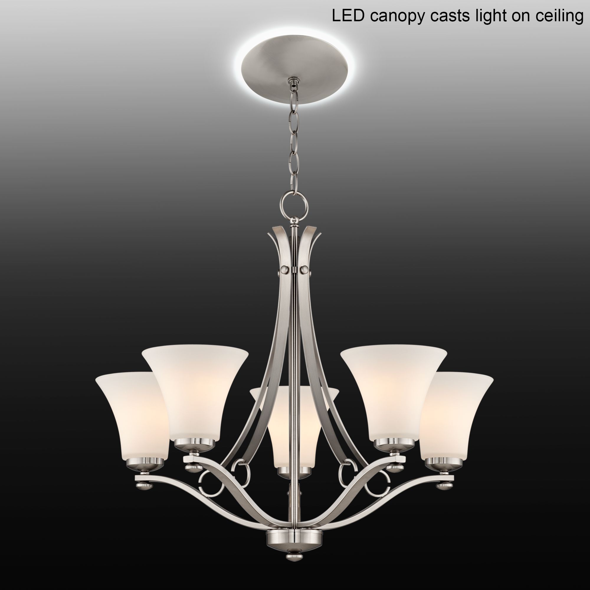 White Glass 26 1/2"W 5-Light Chandelier with LED Canopy