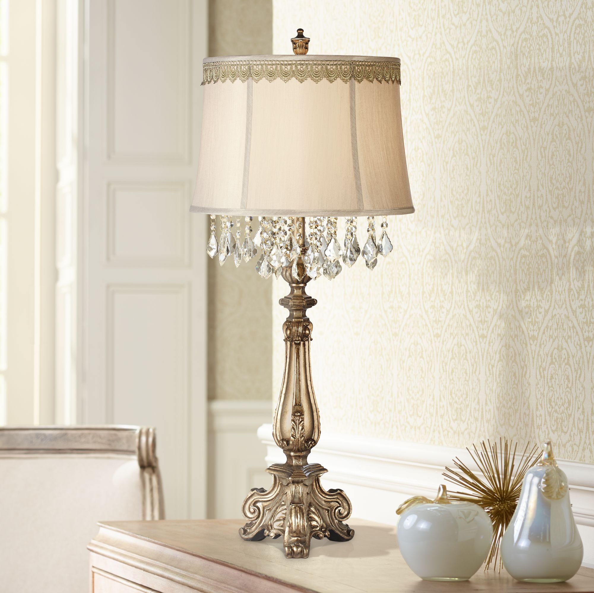 Dubois Console Table Lamp with Scallop Lace Trim
