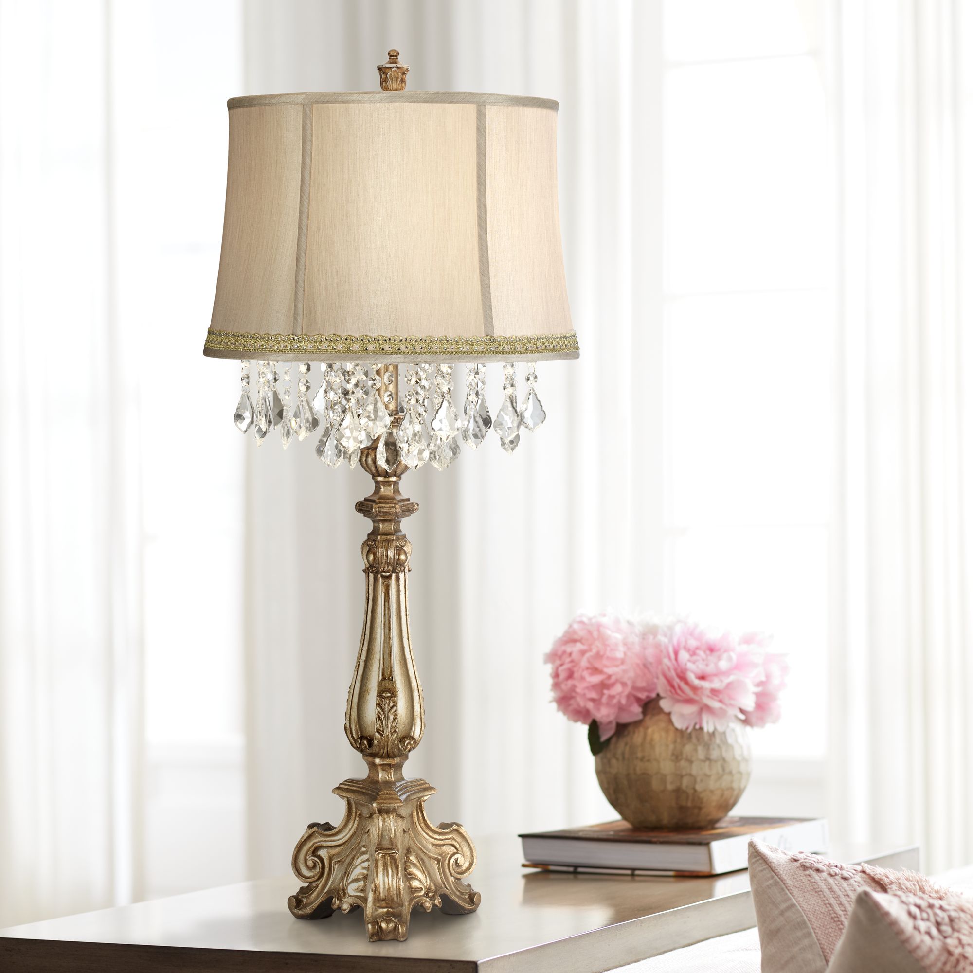 Dubois Console Table Lamp with Lace Rhinestone Trim