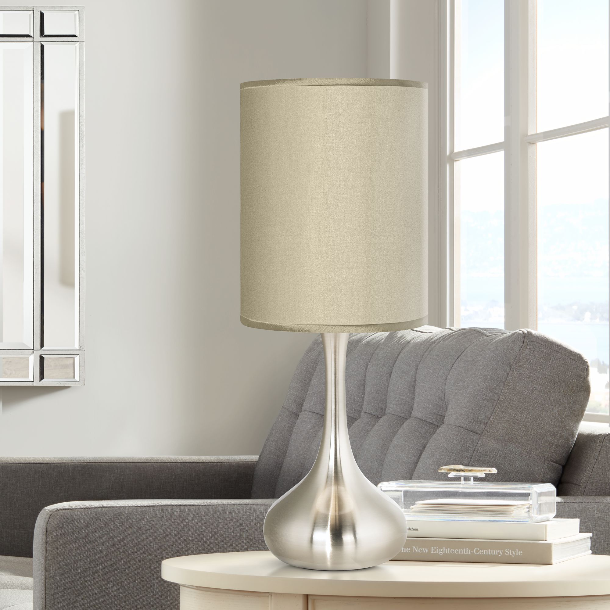 Sesame Faux Silk Brushed Nickel Droplet Table Lamp