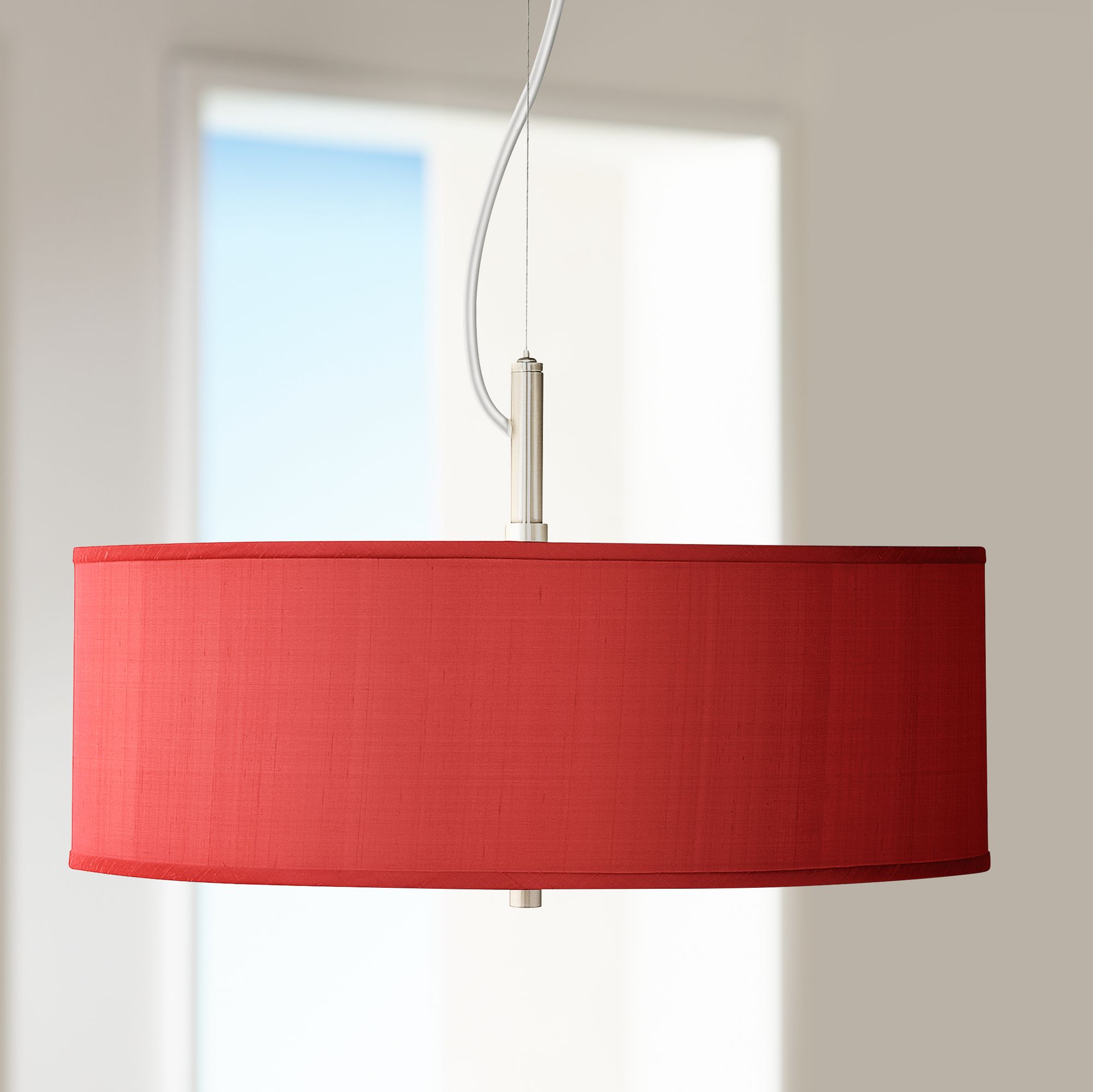 Red Textured Faux Silk 20" Wide Pendant Chandelier