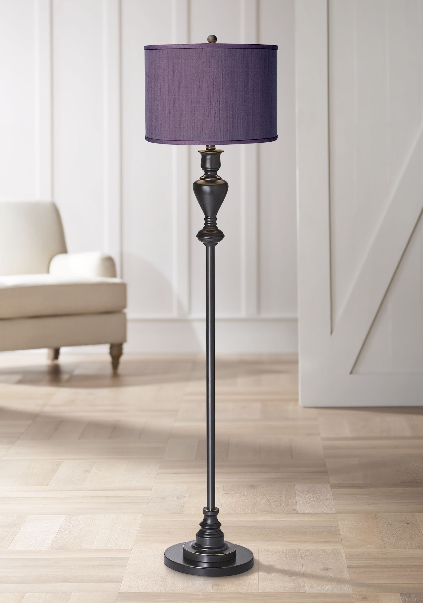 Eggplant Polyester Black Bronze Floor Lamp