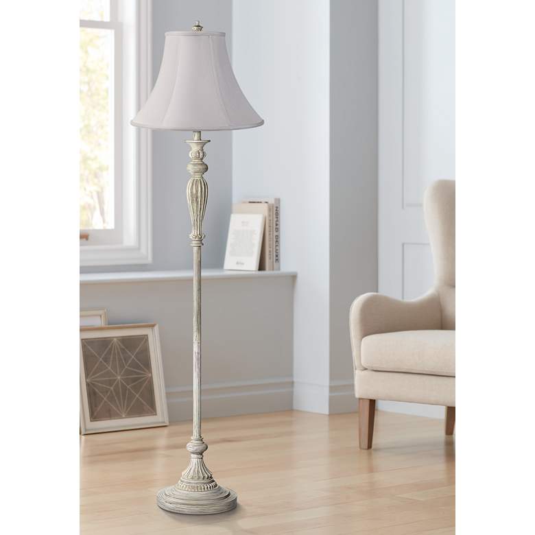 White Bell Shade Vintage Chic Antique White Floor Lamp