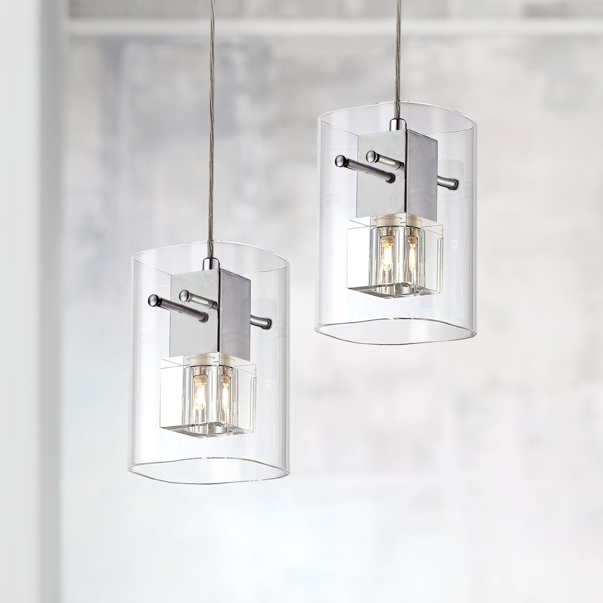 Square Glass Brushed Nickel Double Multi Light Pendant