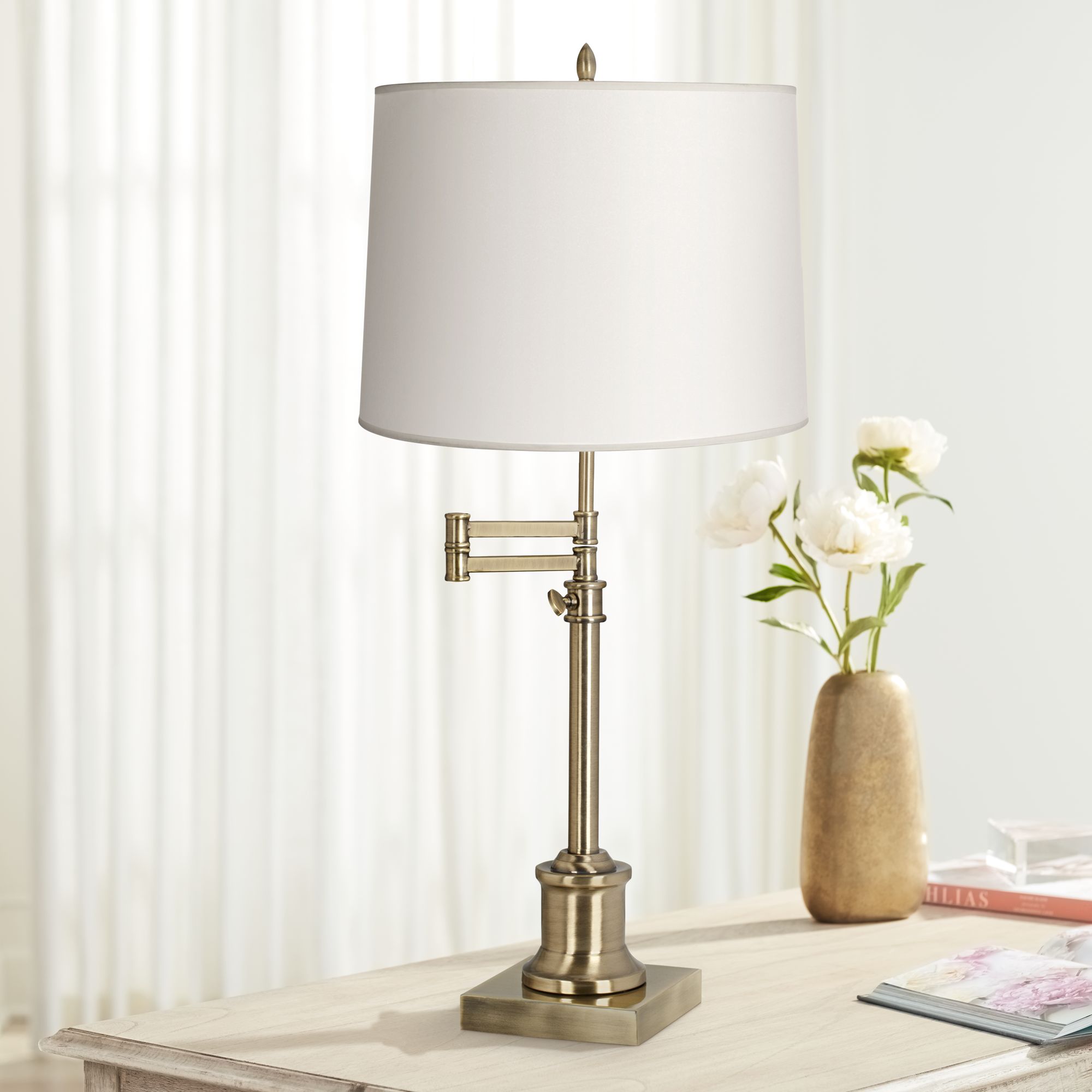 Westbury White Drum Shade Brass Swing Arm Desk Lamp