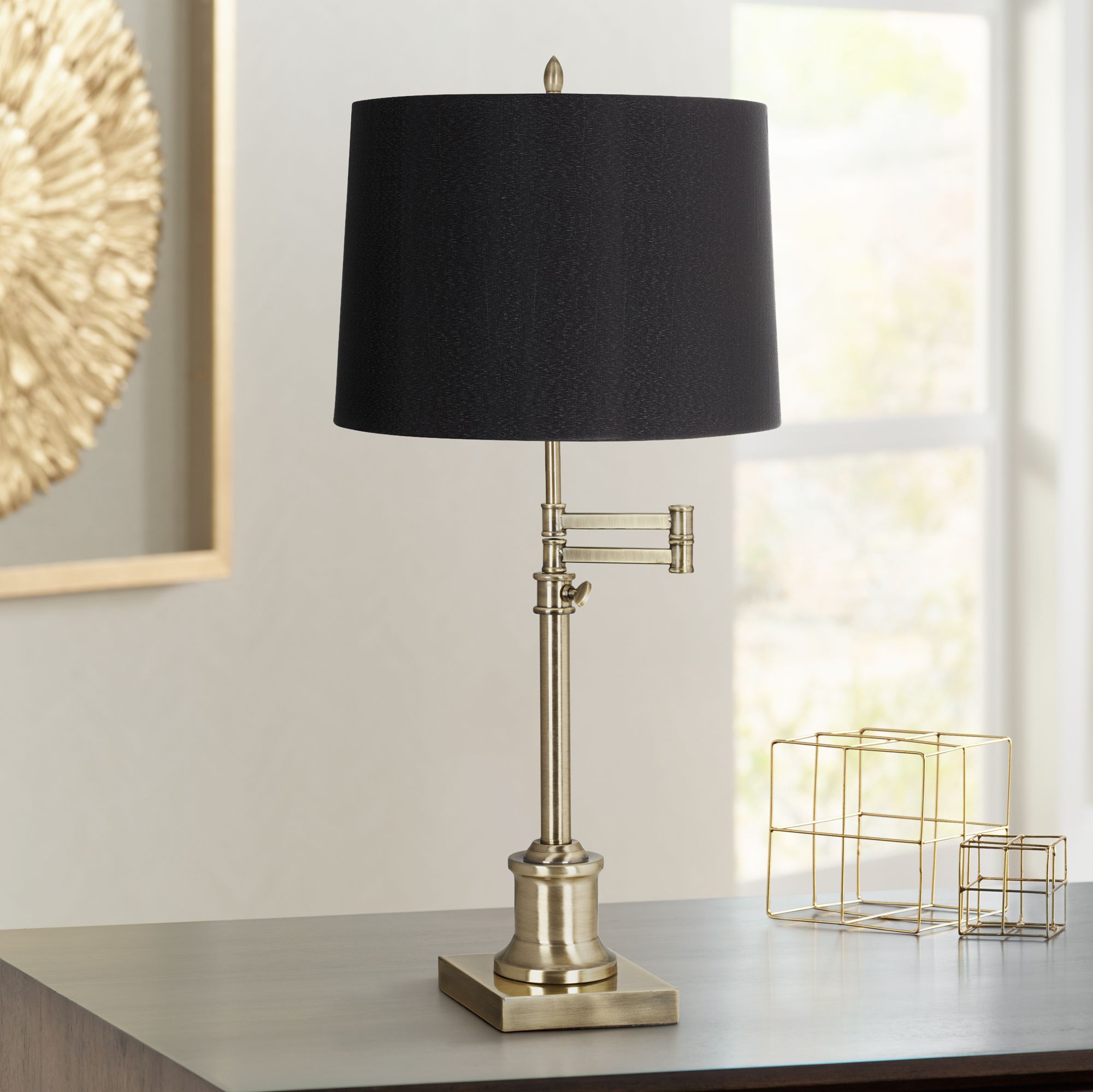 Westbury Black Drum Shade Brass Swing Arm Desk Lamp