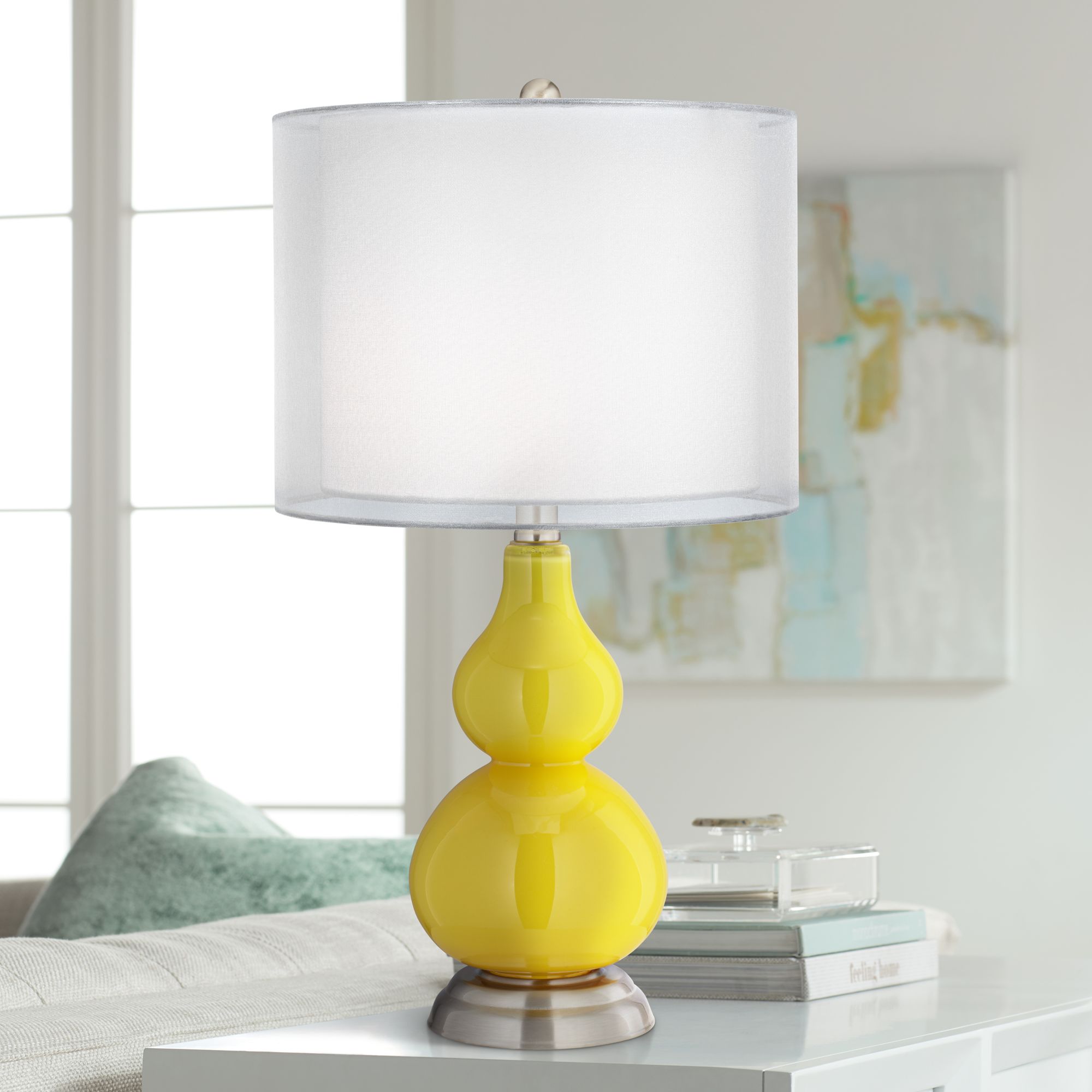 Citrus Yellow Double Shade Small Gourd Accent Table Lamp