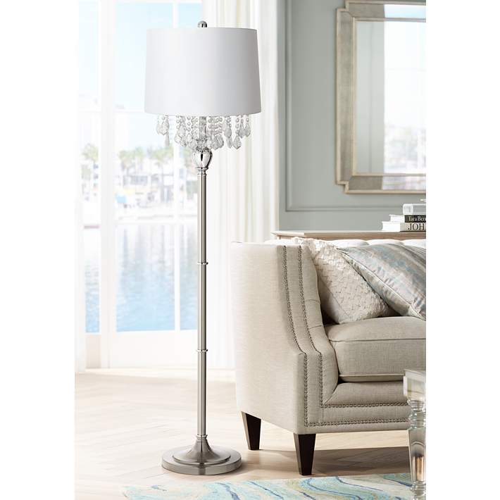 Crystals White Shade Brushed Nickel, Floor Lamp With White Shade