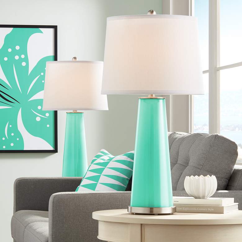 Image 1 Leo Turquoise Modern Table Lamp by Color Plus - Set of 2