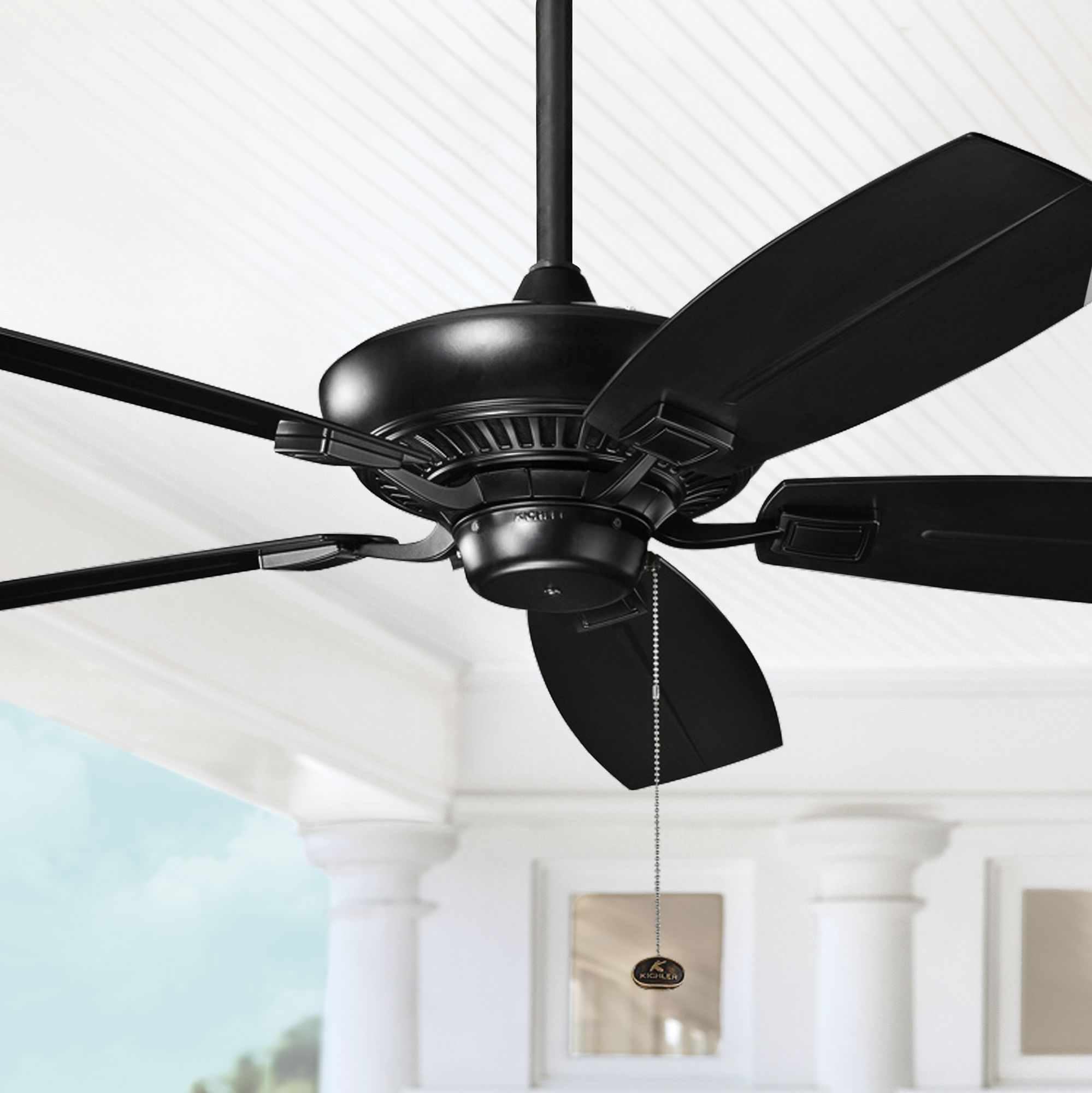 52" Canfield Patio Wet Rated Satin Black Ceiling Fan with Pull Chain 17V20 Lamps Plus