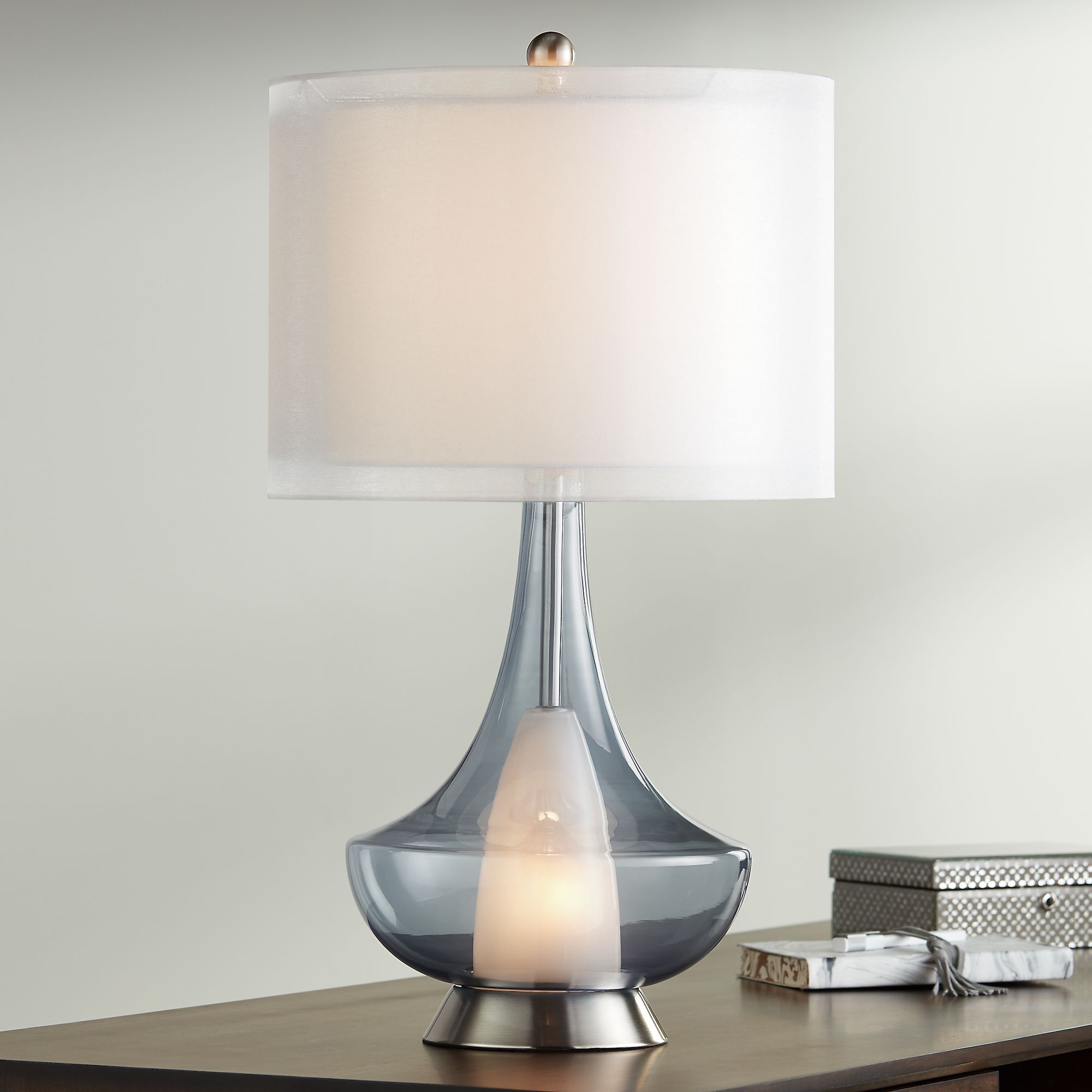 Judith Smoke Gray Glass Modern Night Light Table Lamp