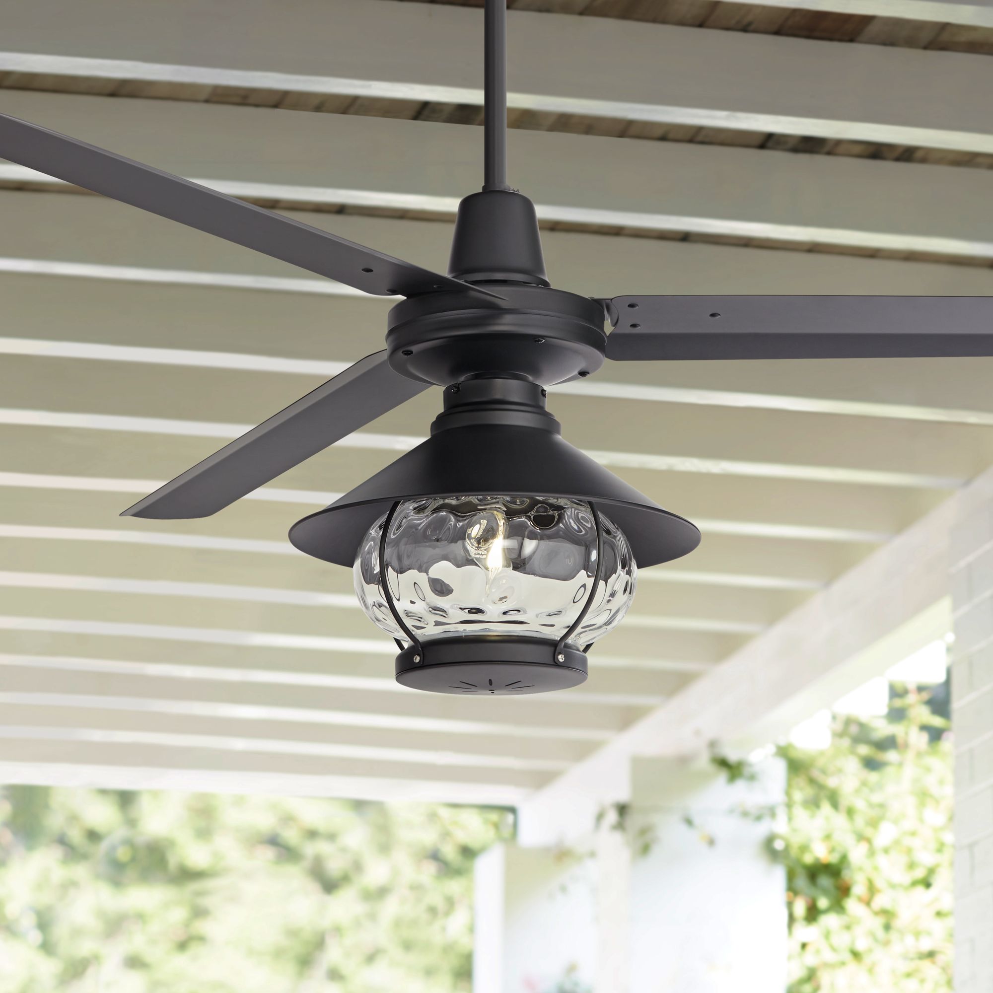 60" Casa Vieja Turbina DC Damp Matte Black LED Ceiling Fan