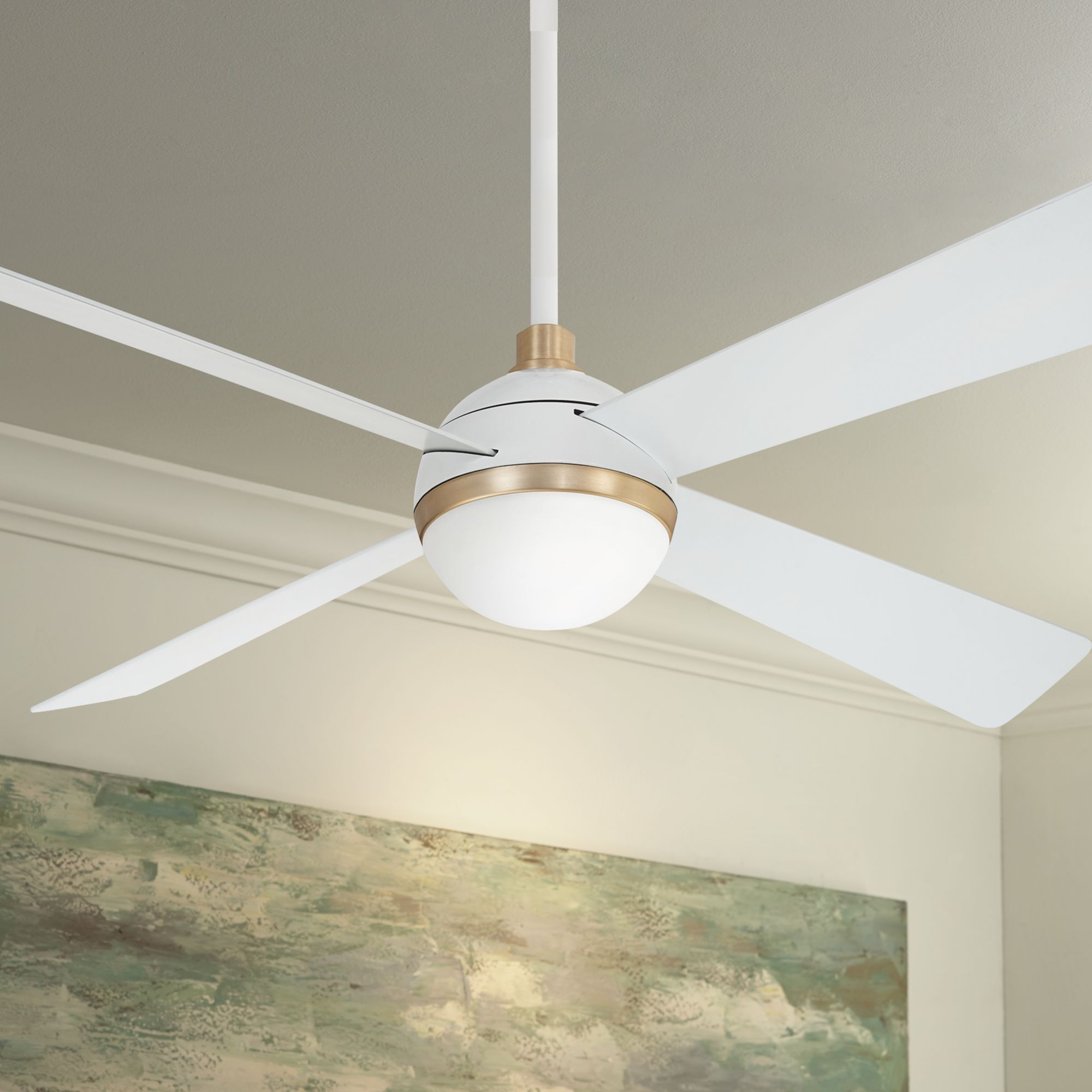 54" Minka Aire Orb Flat White and Soft Brass LED Ceiling Fan