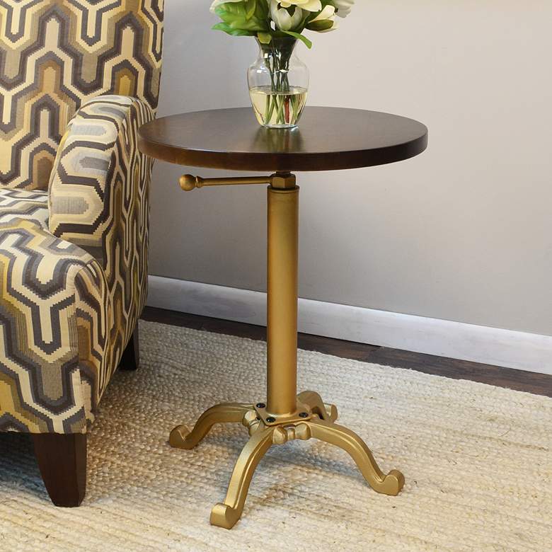 Chloe 18&quot; Wide Elm Wood and Gold Adjustable Accent Table
