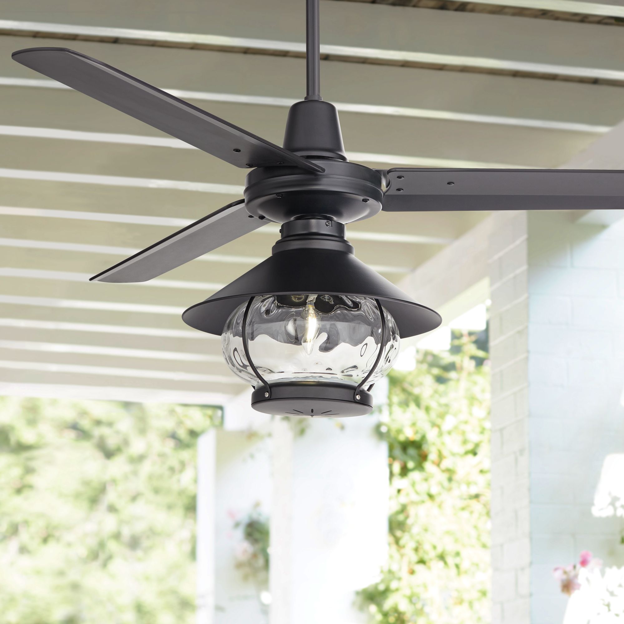 52" Plaza DC Matte Black Finish Damp Rated LED Ceiling Fan