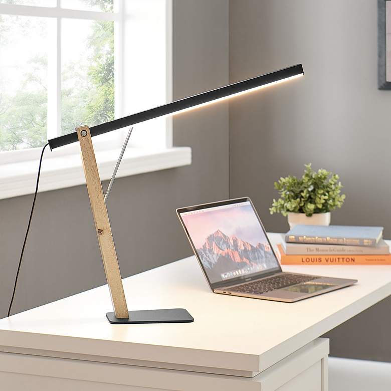 Image 1 Lite Source Kylar Wood and Black LED Touch Desk Lamp