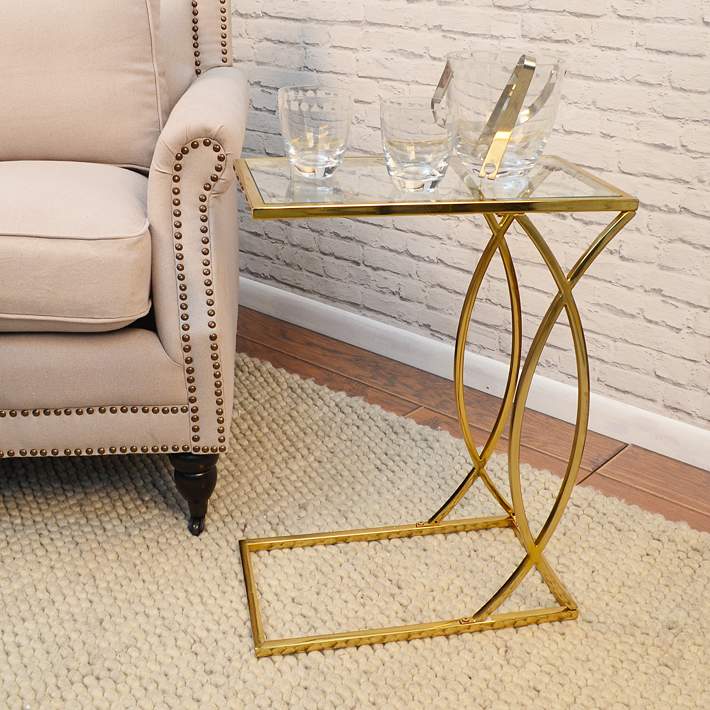 Sofia 19 Wide Clear Glass Top And Gold, Textured Gold Accent Bedside Table