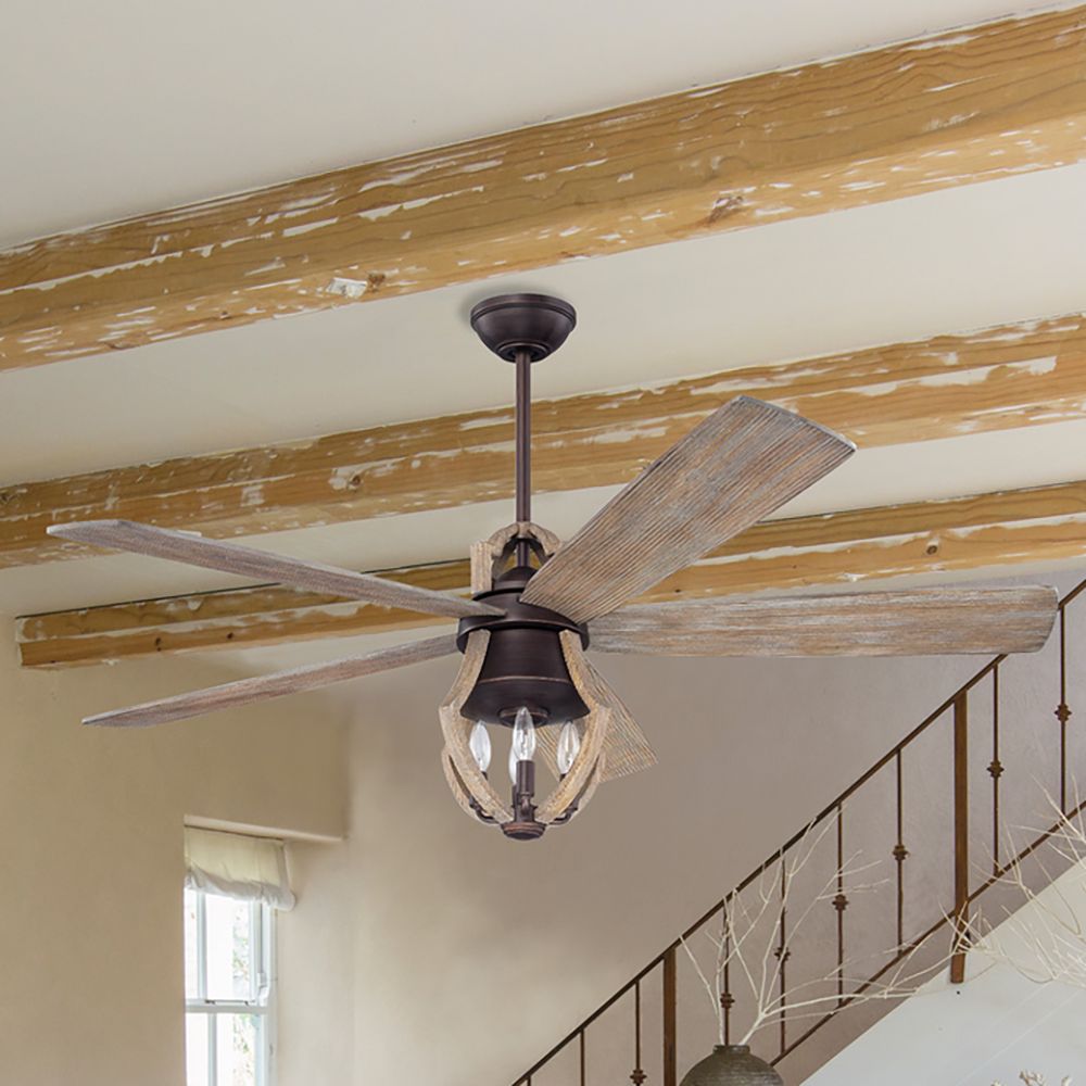 56" Craftmade Winton Pine and Bronze LED Ceiling Fan