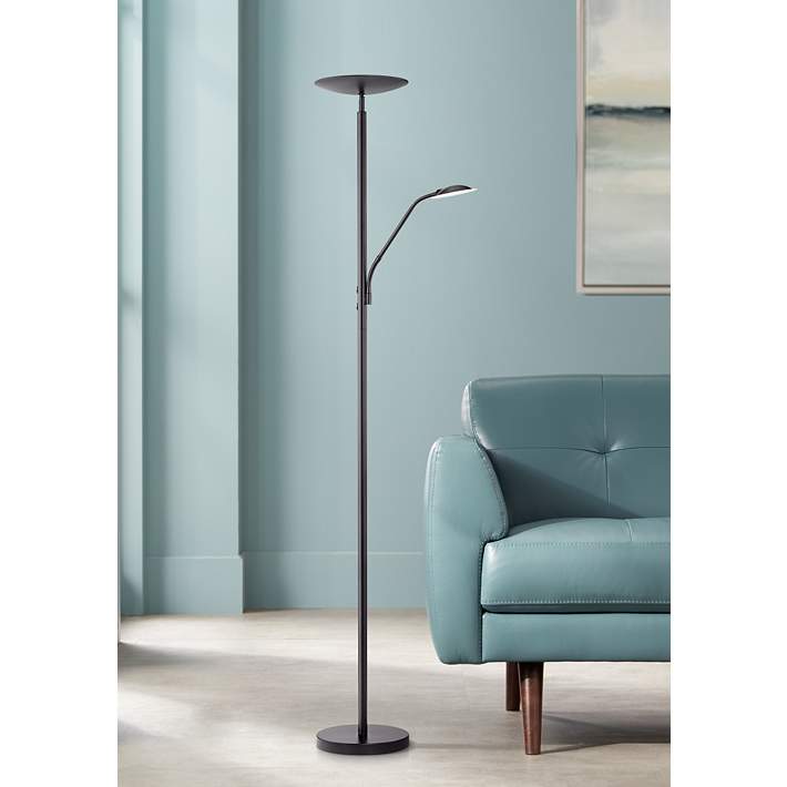 Wotefusi Floor Lamp Simple Style Floor Lamp with Iron Standard and Black Fabric Shade for Bedroom,Office,Reading Room,110V-220V