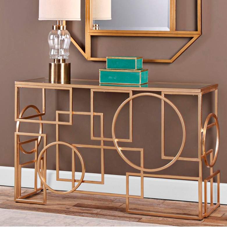 Metria 52&quot; Wide Glass and Gold Leaf Geometric Console Table