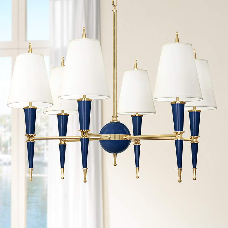 Versailles 36 3/4&quot;W Fondine Shade Navy Lacquer Chandelier