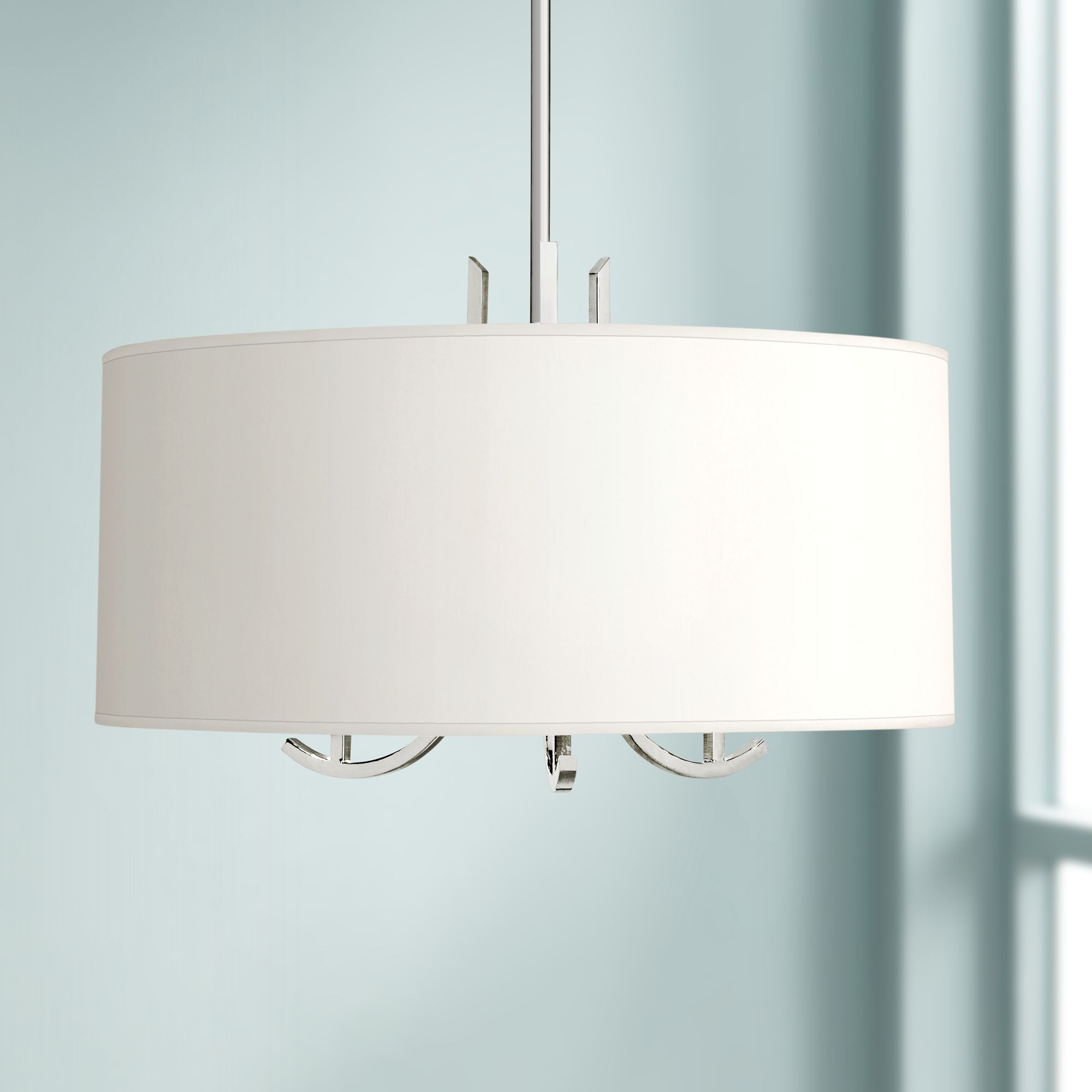 Francesco 25"W Polished Nickel and Pearl Shade Pendant Light