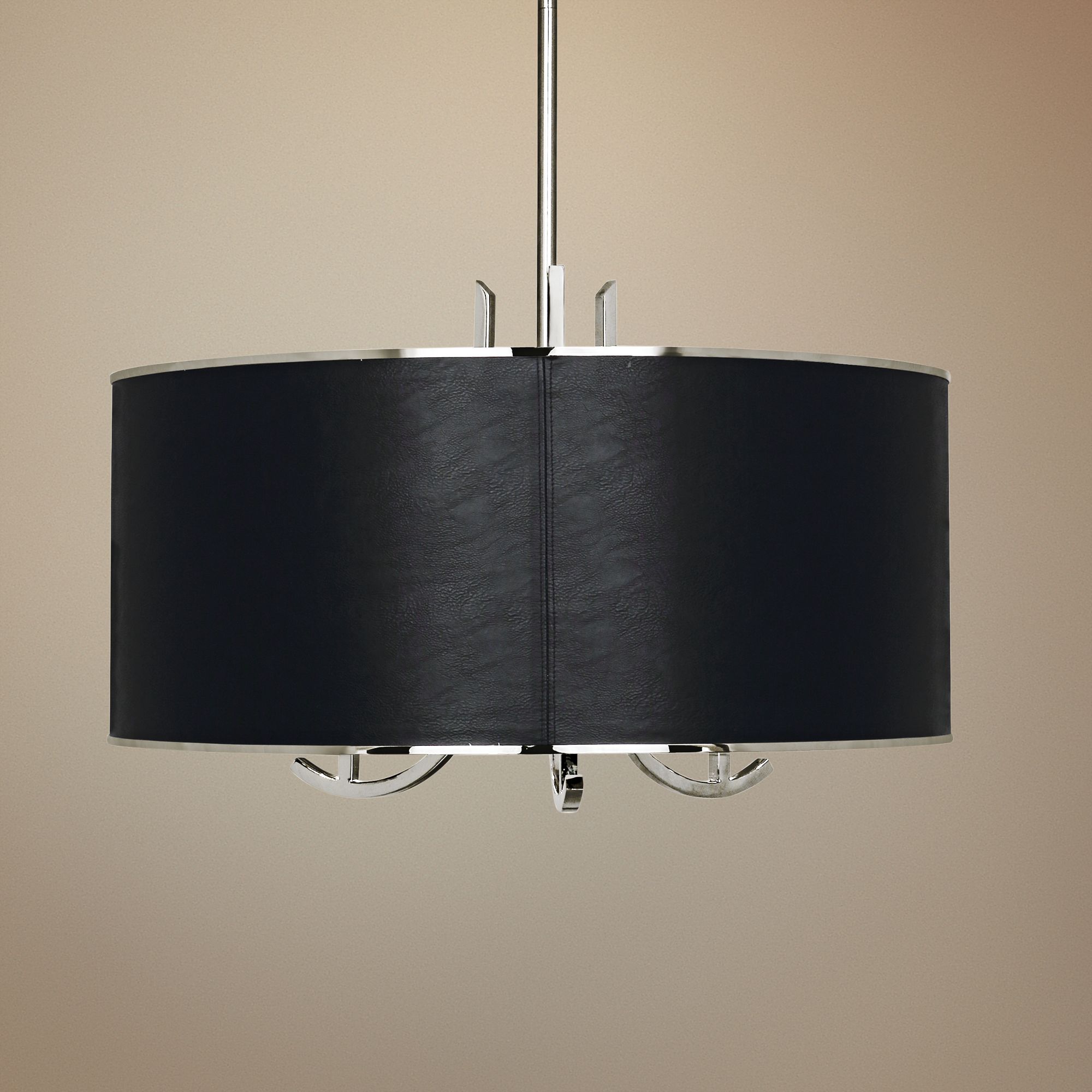 Francesco 25"W Polished Nickel and Black Shade Pendant Light