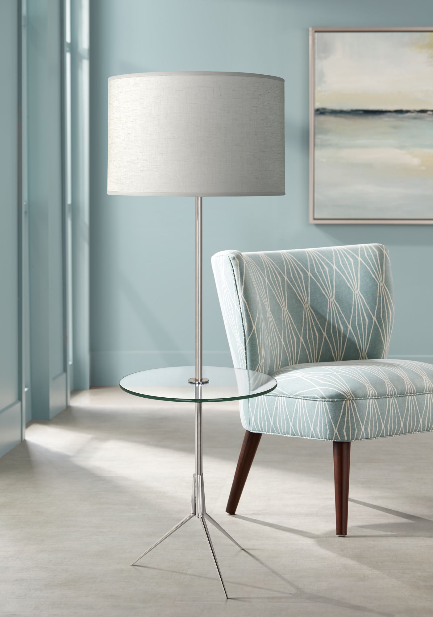 Robert Abbey Martin Nickel Floor Lamp with Glass Tray