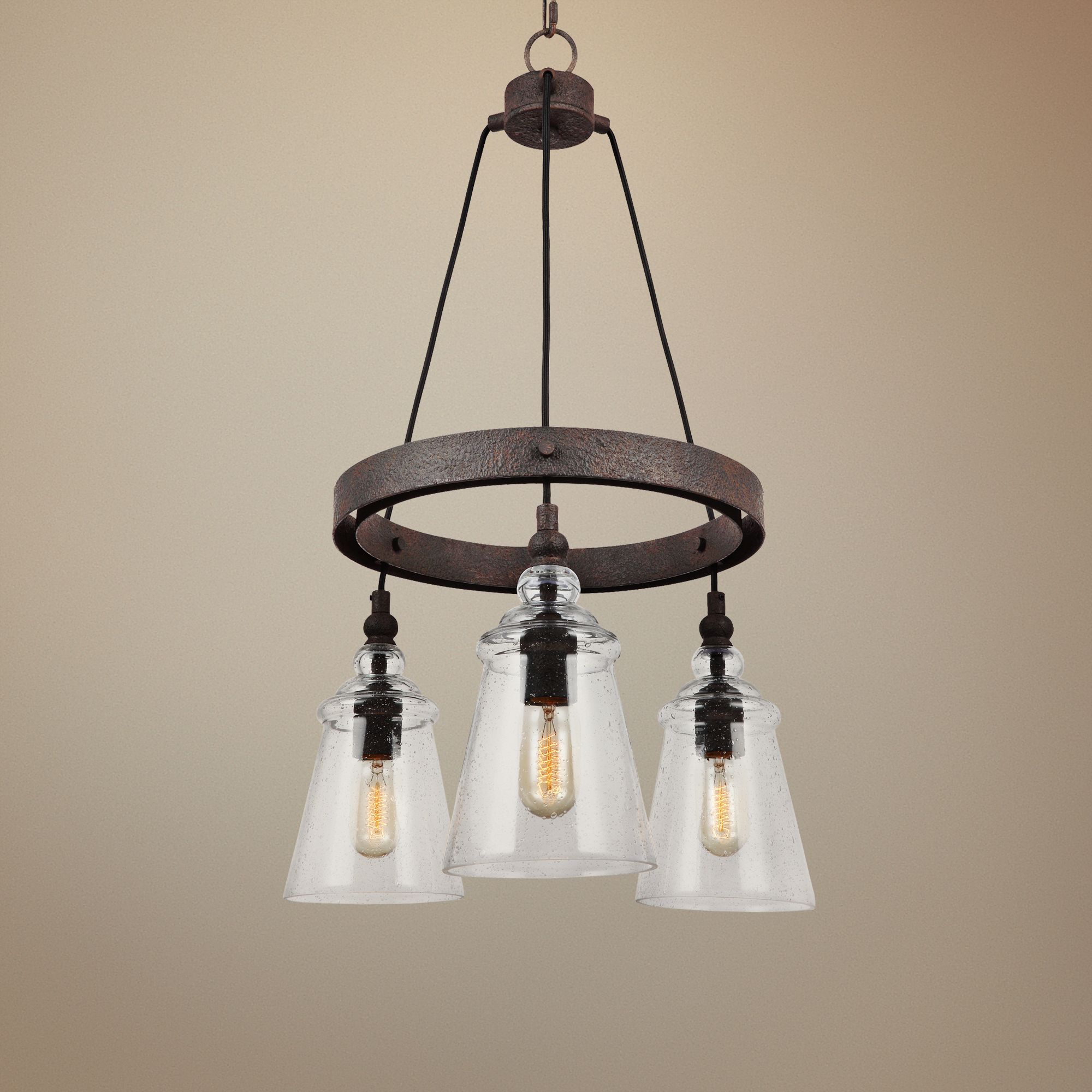 Loras 16" Wide 3-Light Weathered Iron Wagon Wheel Chandelier